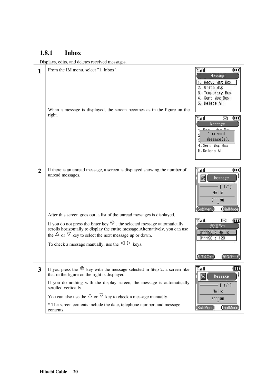 Hitachi TD61-2472 user manual Inbox 