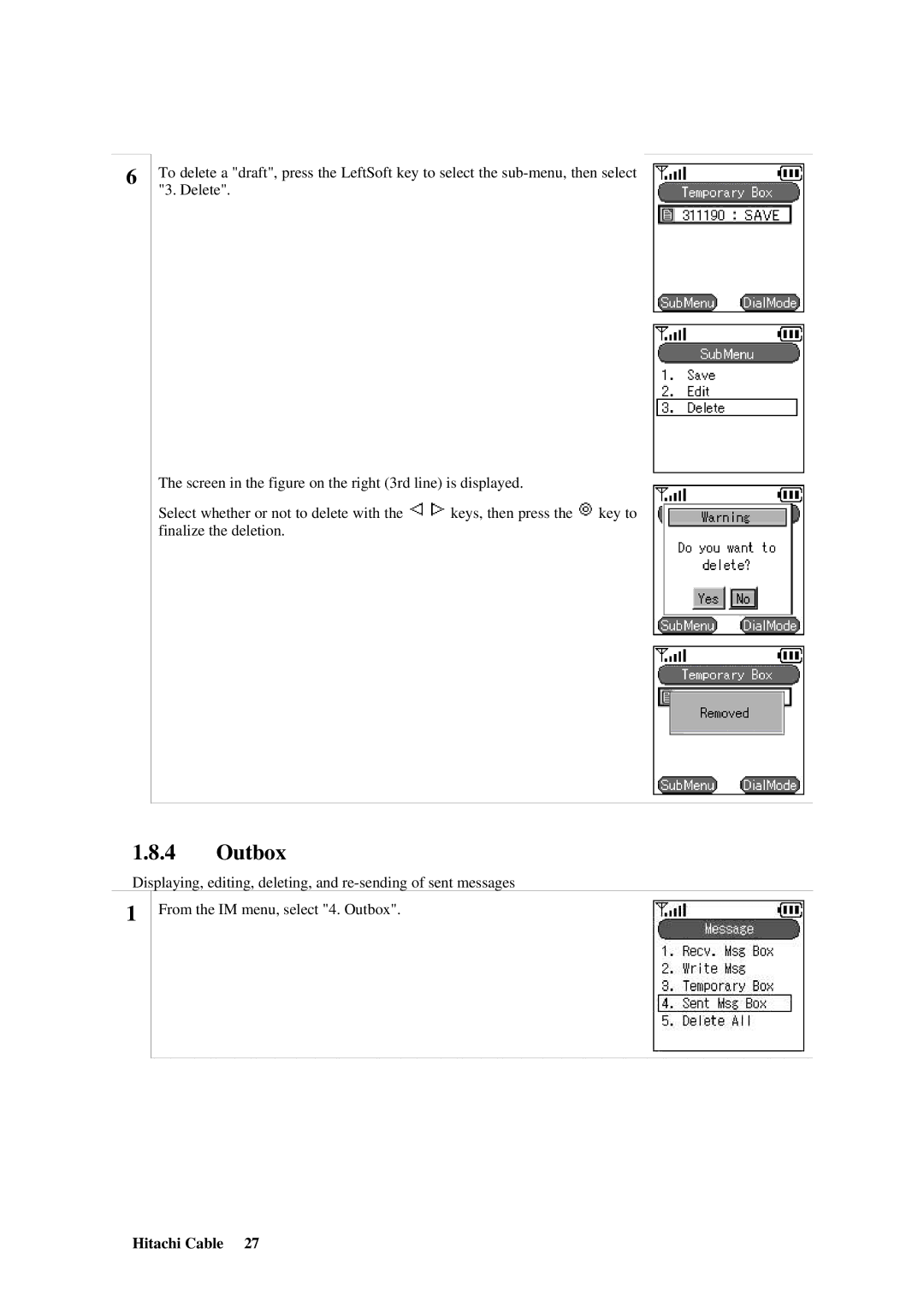 Hitachi TD61-2472 user manual Outbox 