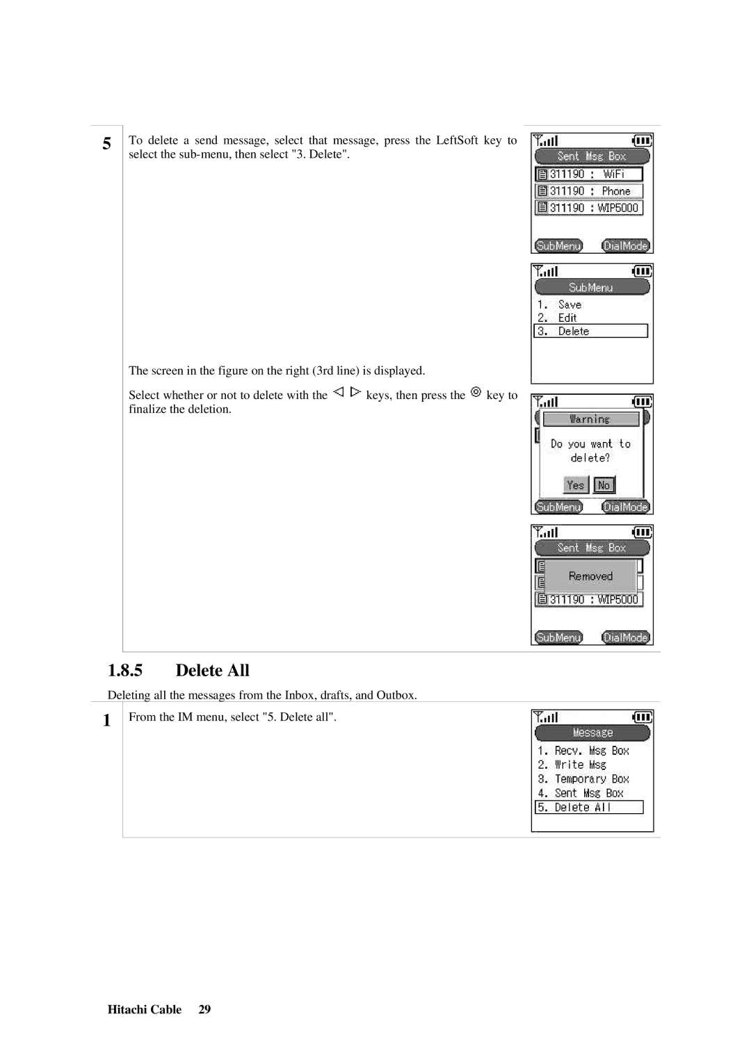 Hitachi TD61-2472 user manual Delete All 