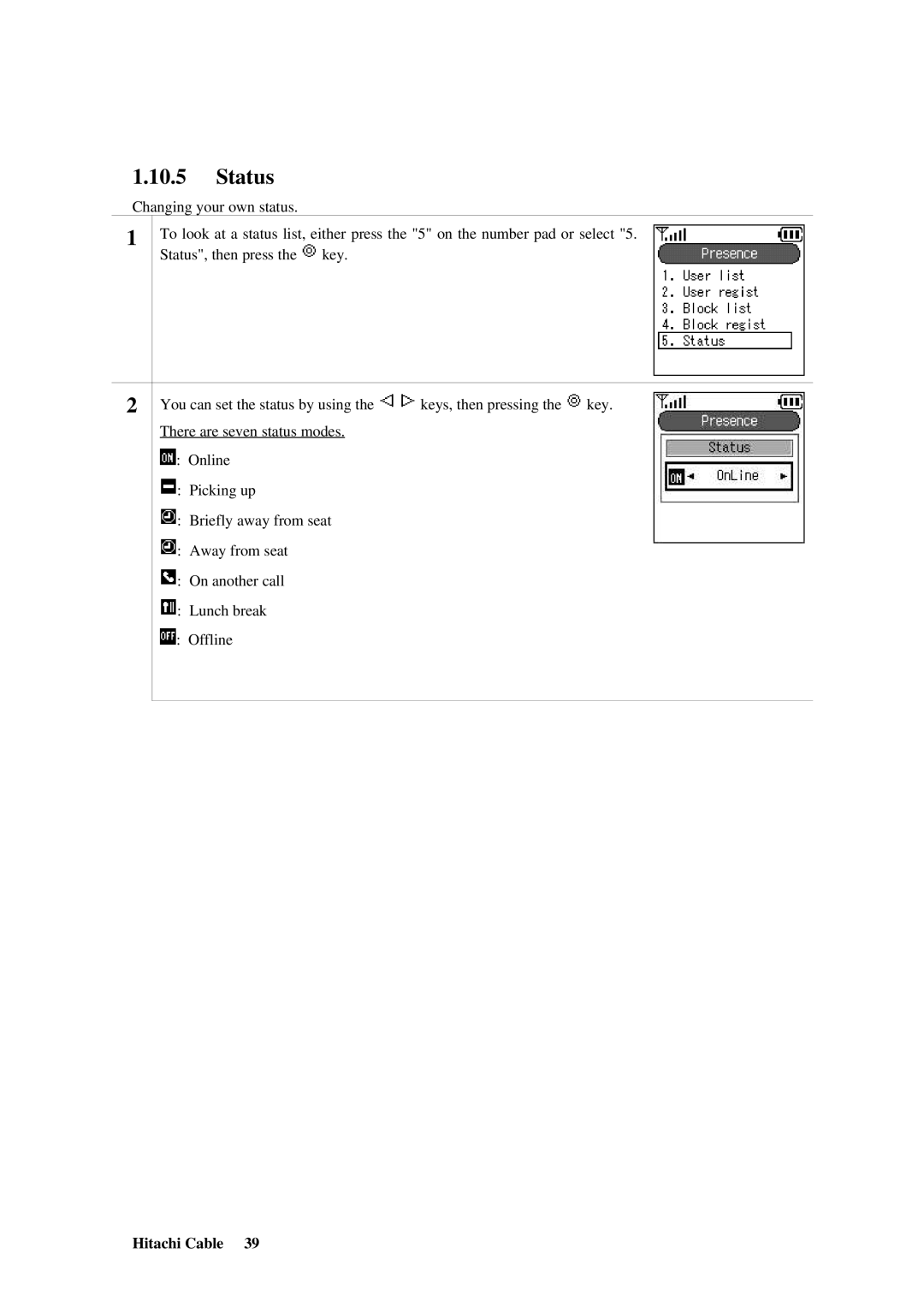 Hitachi TD61-2472 user manual Status 