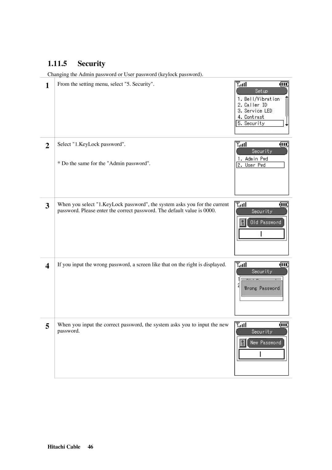 Hitachi TD61-2472 user manual Security 