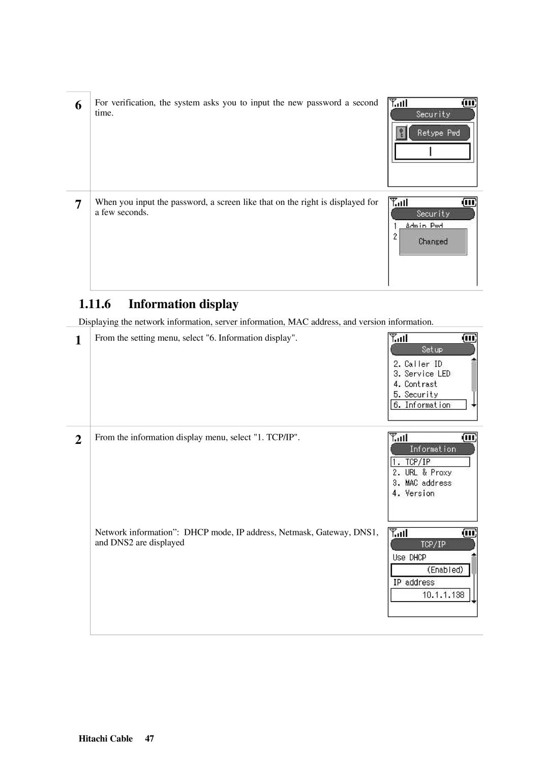 Hitachi TD61-2472 user manual Information display 