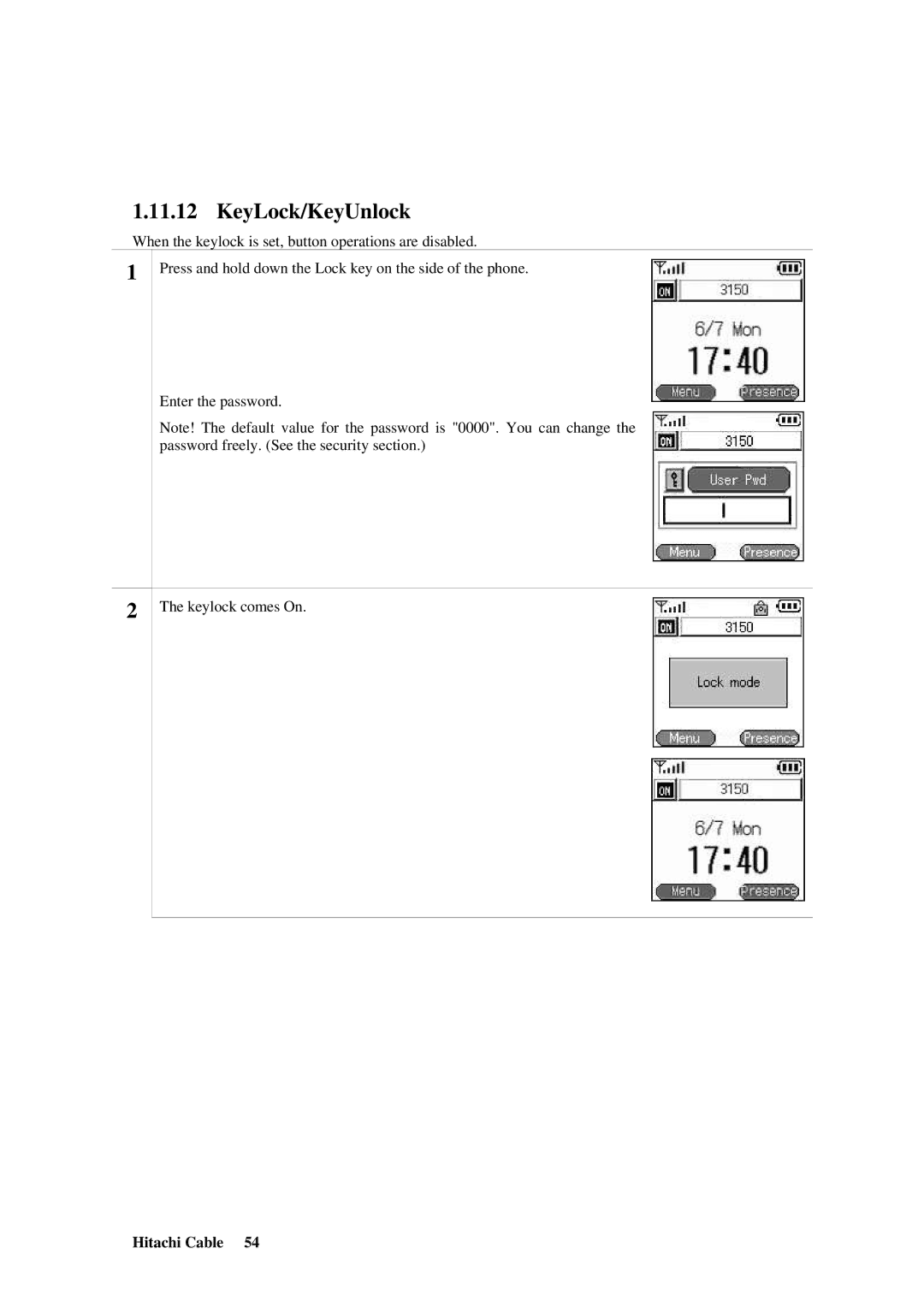 Hitachi TD61-2472 user manual KeyLock/KeyUnlock 