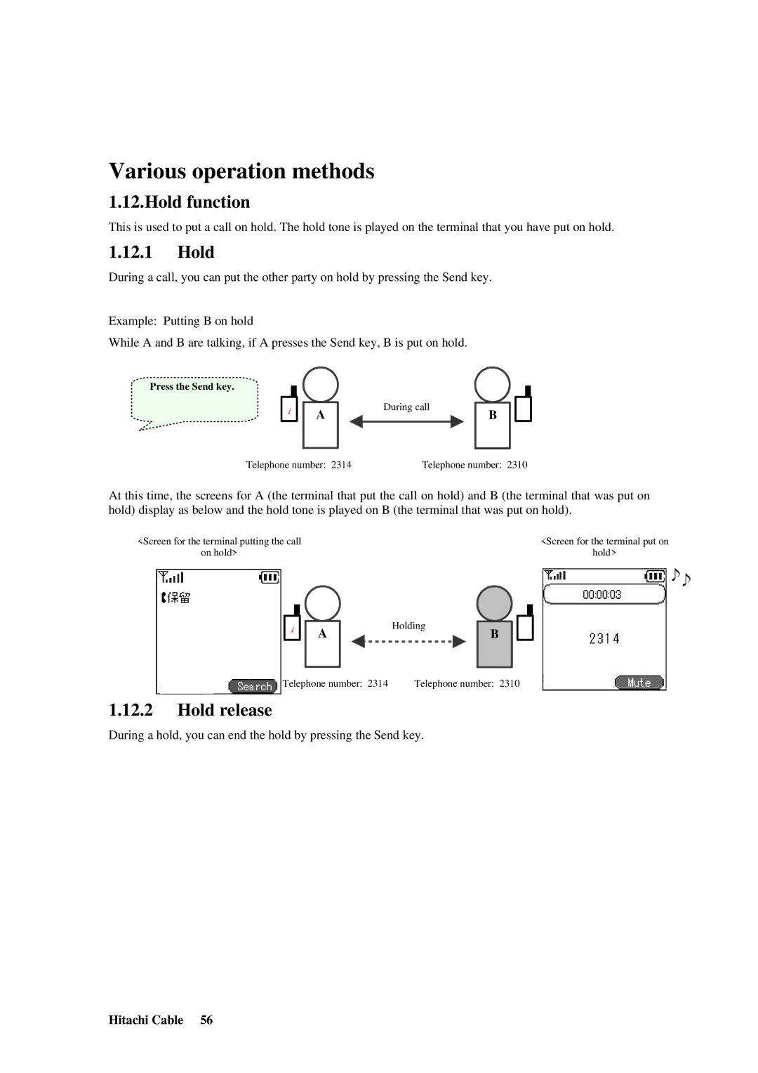 Hitachi TD61-2472 user manual Hold function, Hold release 