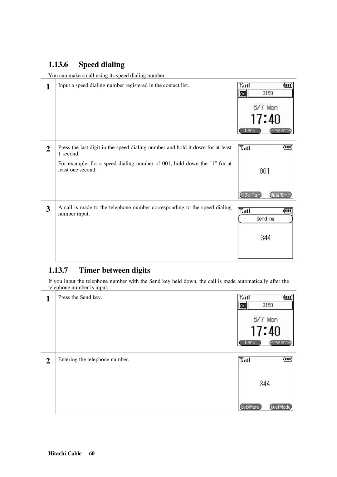 Hitachi TD61-2472 user manual Speed dialing, Timer between digits 