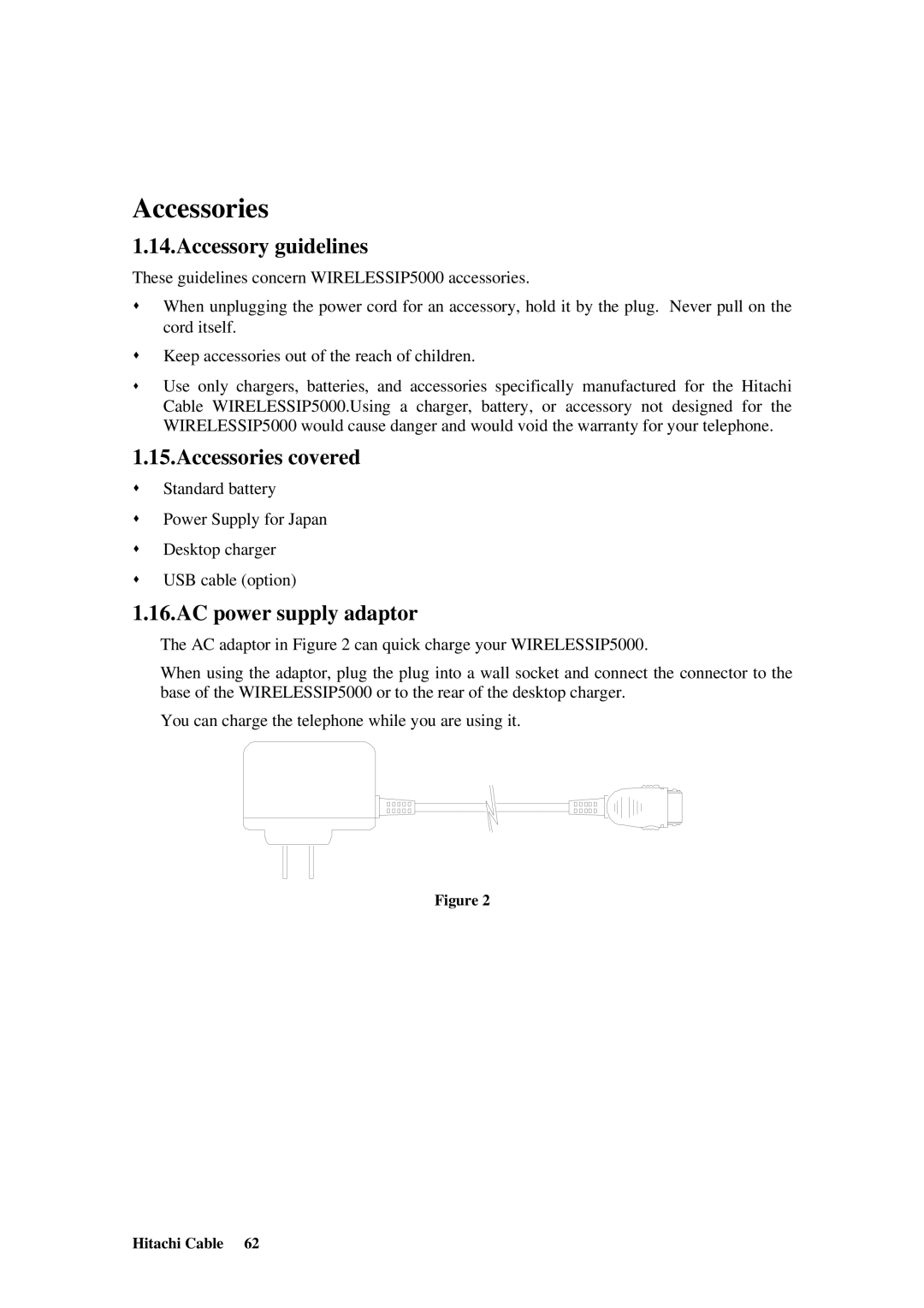 Hitachi TD61-2472 user manual Accessory guidelines, Accessories covered, AC power supply adaptor 