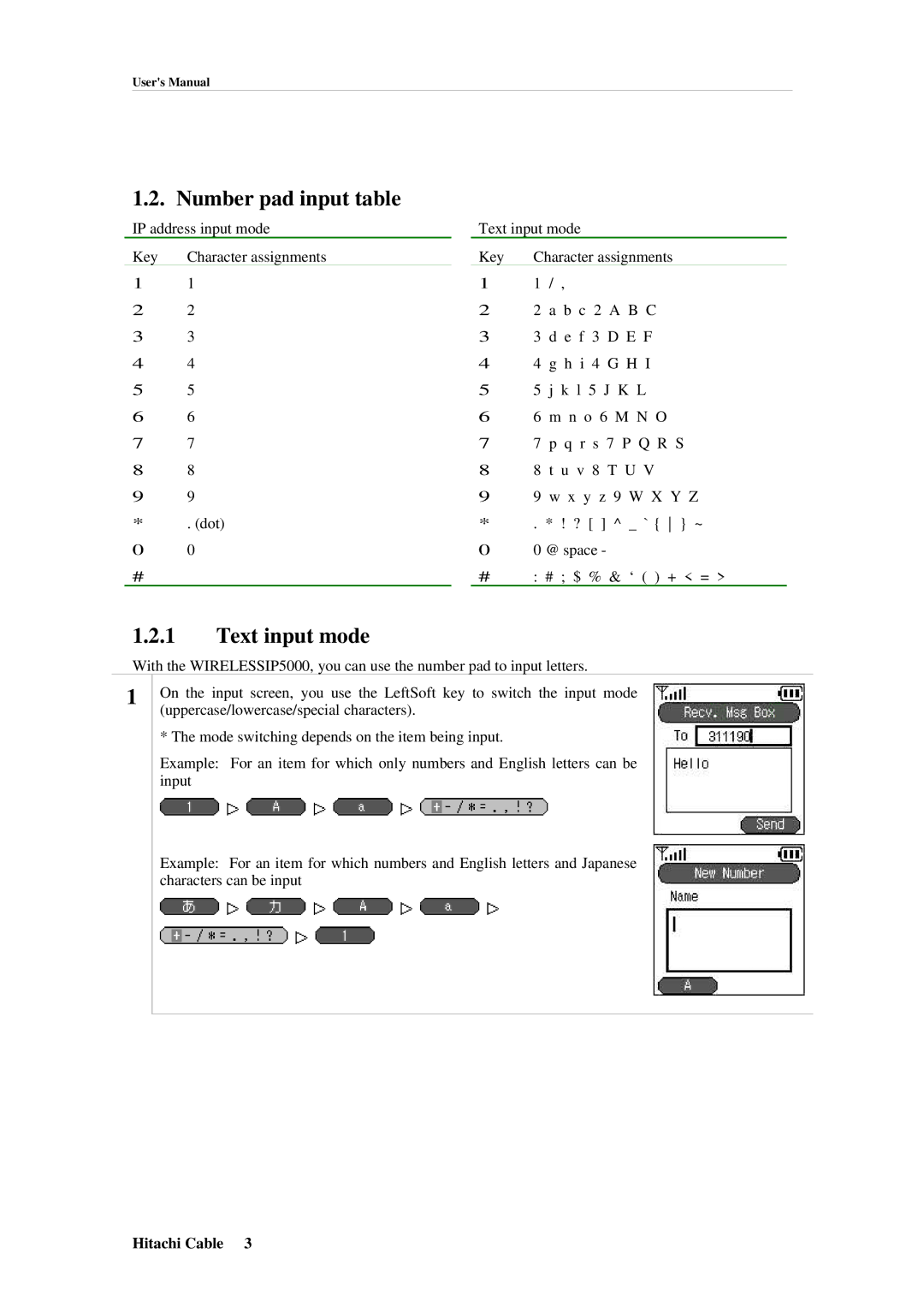 Hitachi TD61-2472 user manual Number pad input table, Text input mode 