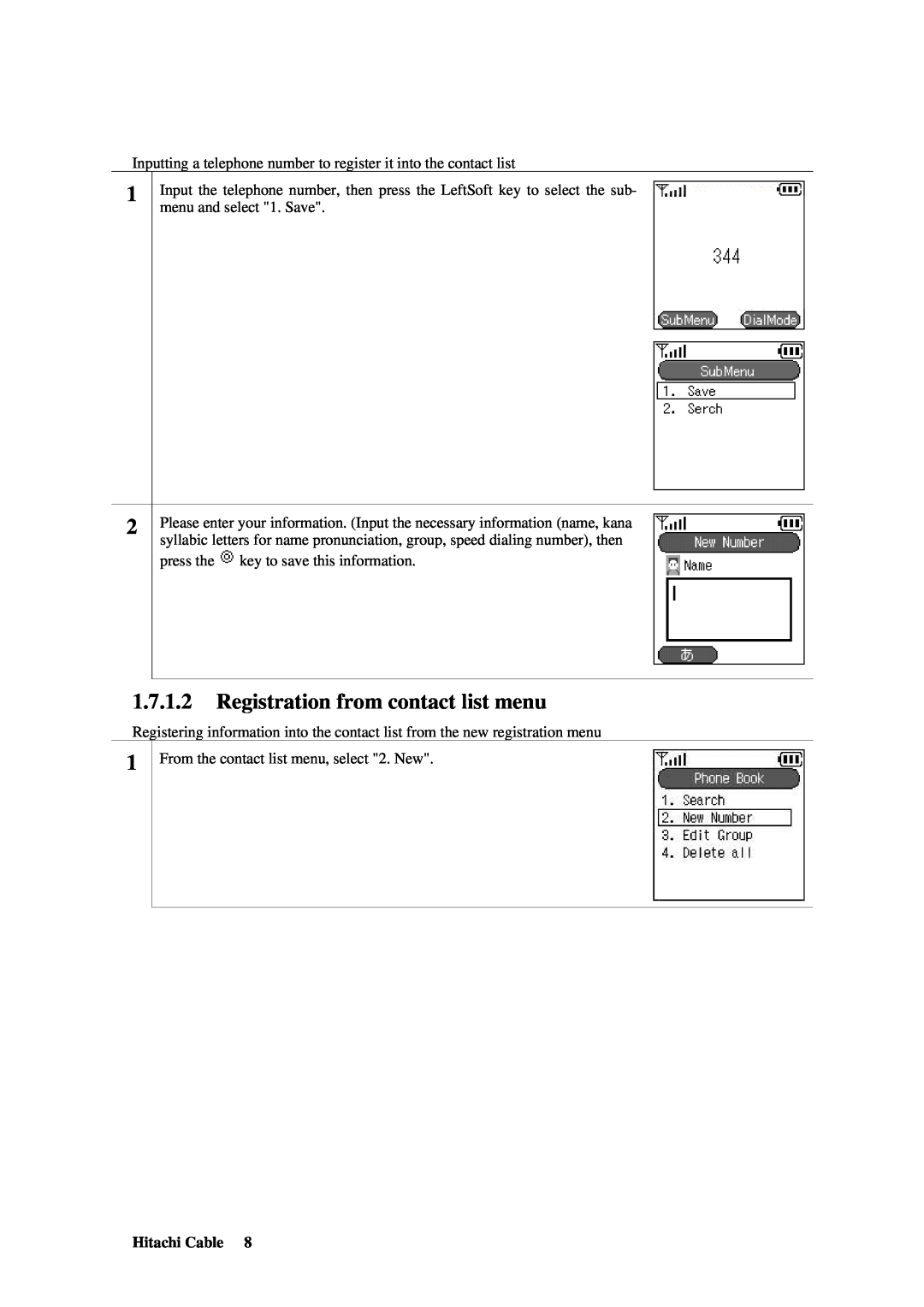 Hitachi TD61-2472 user manual Registration from contact list menu 