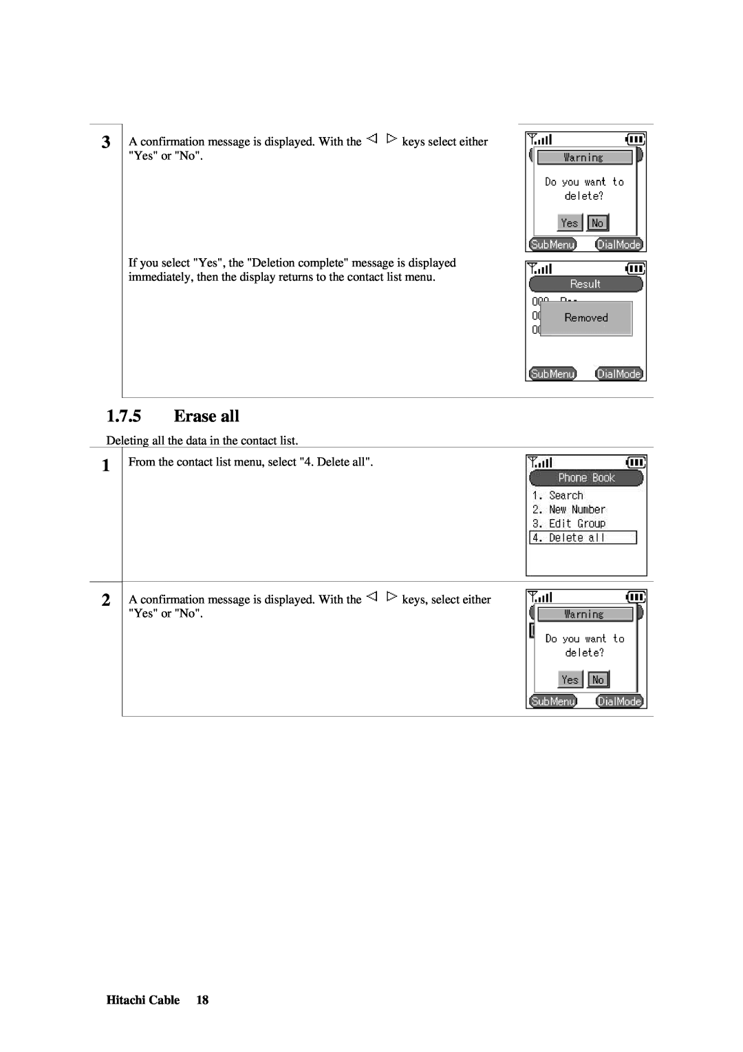Hitachi TD61-2472 user manual Erase all 