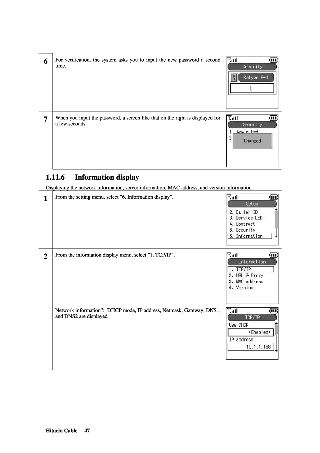 Hitachi TD61-2472 user manual Information display 
