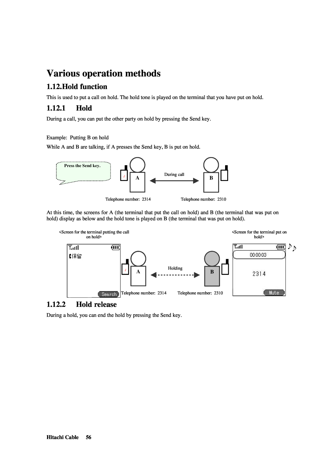 Hitachi TD61-2472 user manual Various operation methods, Hold function, Hold release 