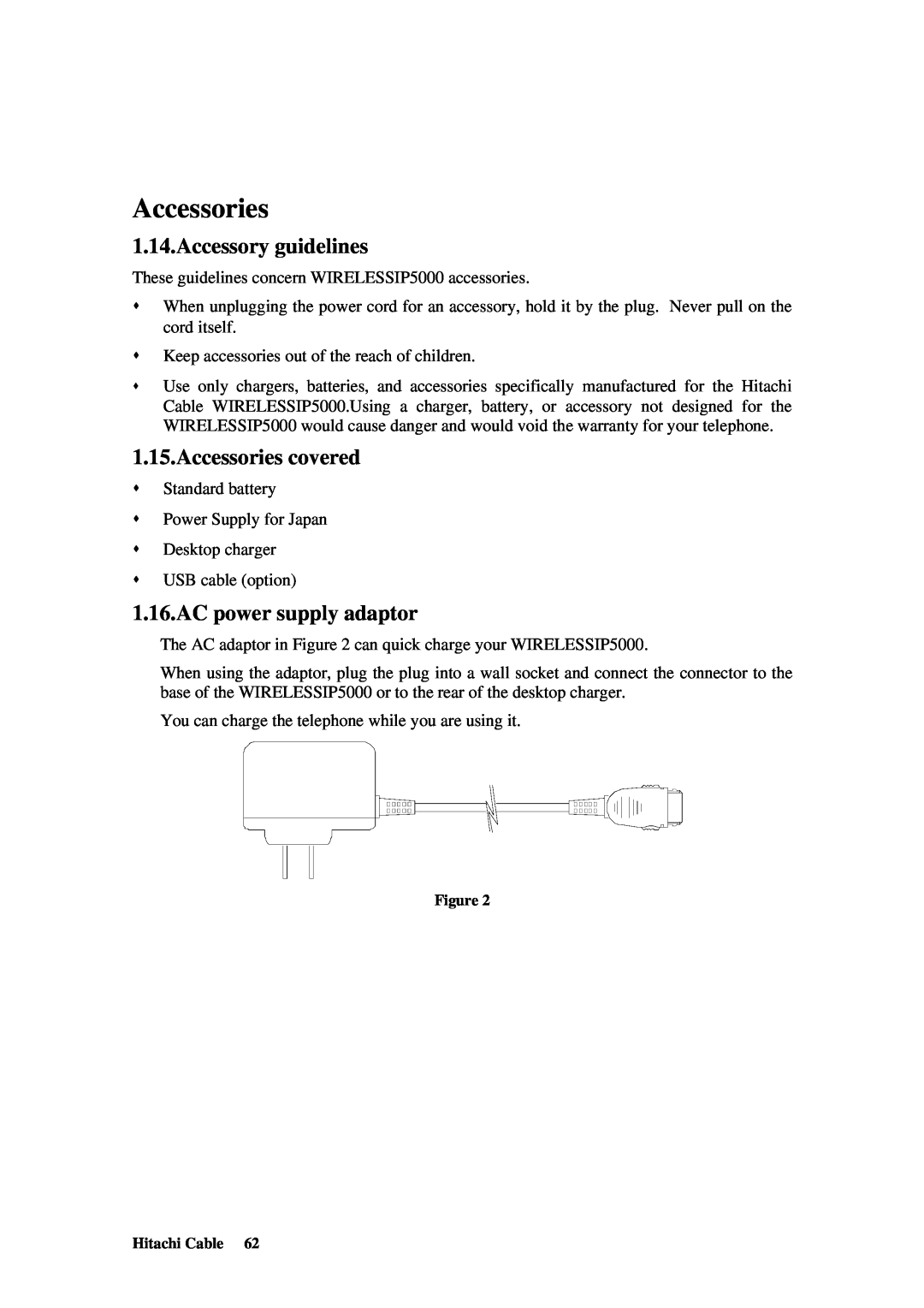 Hitachi TD61-2472 user manual Accessory guidelines, Accessories covered, AC power supply adaptor 