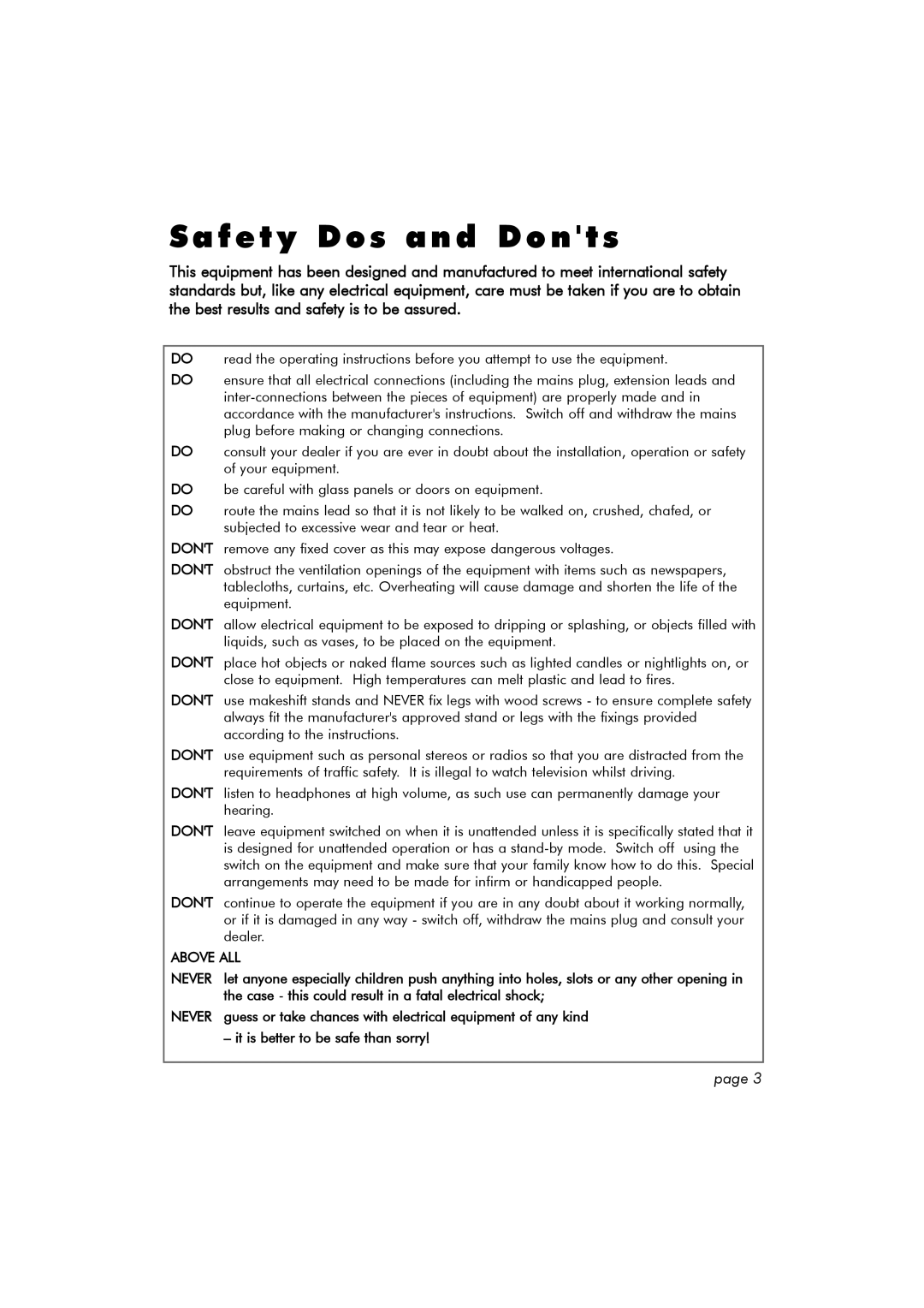 Hitachi TRK100DAB manual Safety Dos and Donts, Above ALL Never 