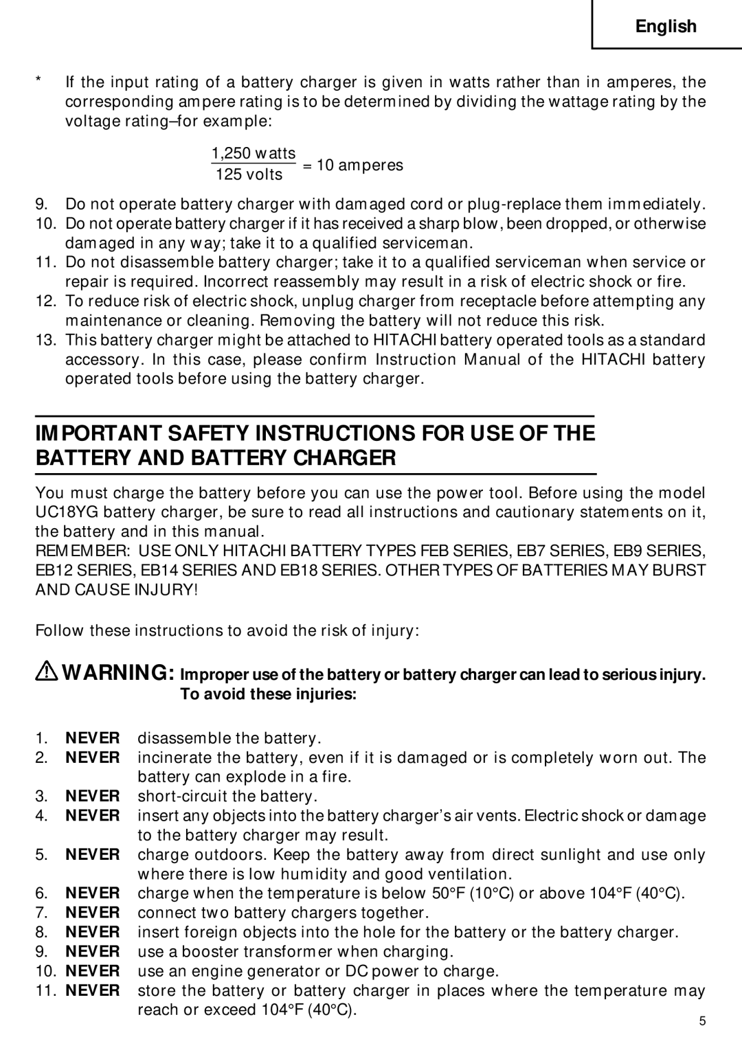 Hitachi UC 18YG instruction manual English 