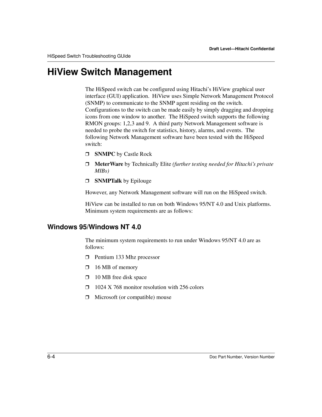 Hitachi US7070447-001 manual HiView Switch Management, Windows 95/Windows NT 