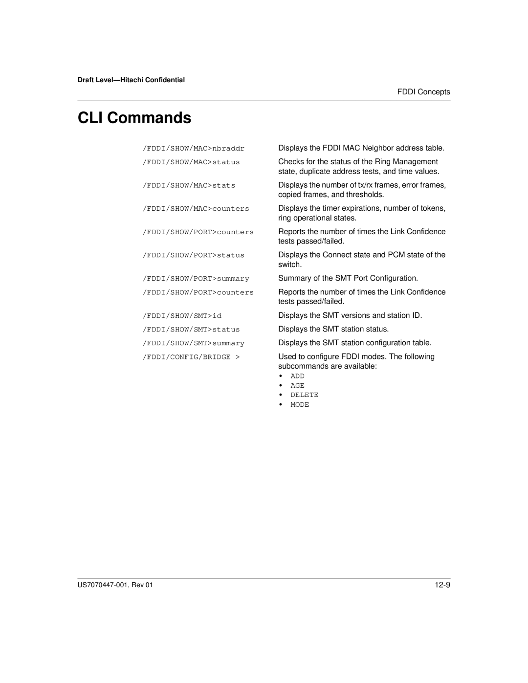 Hitachi US7070447-001 manual CLI Commands 