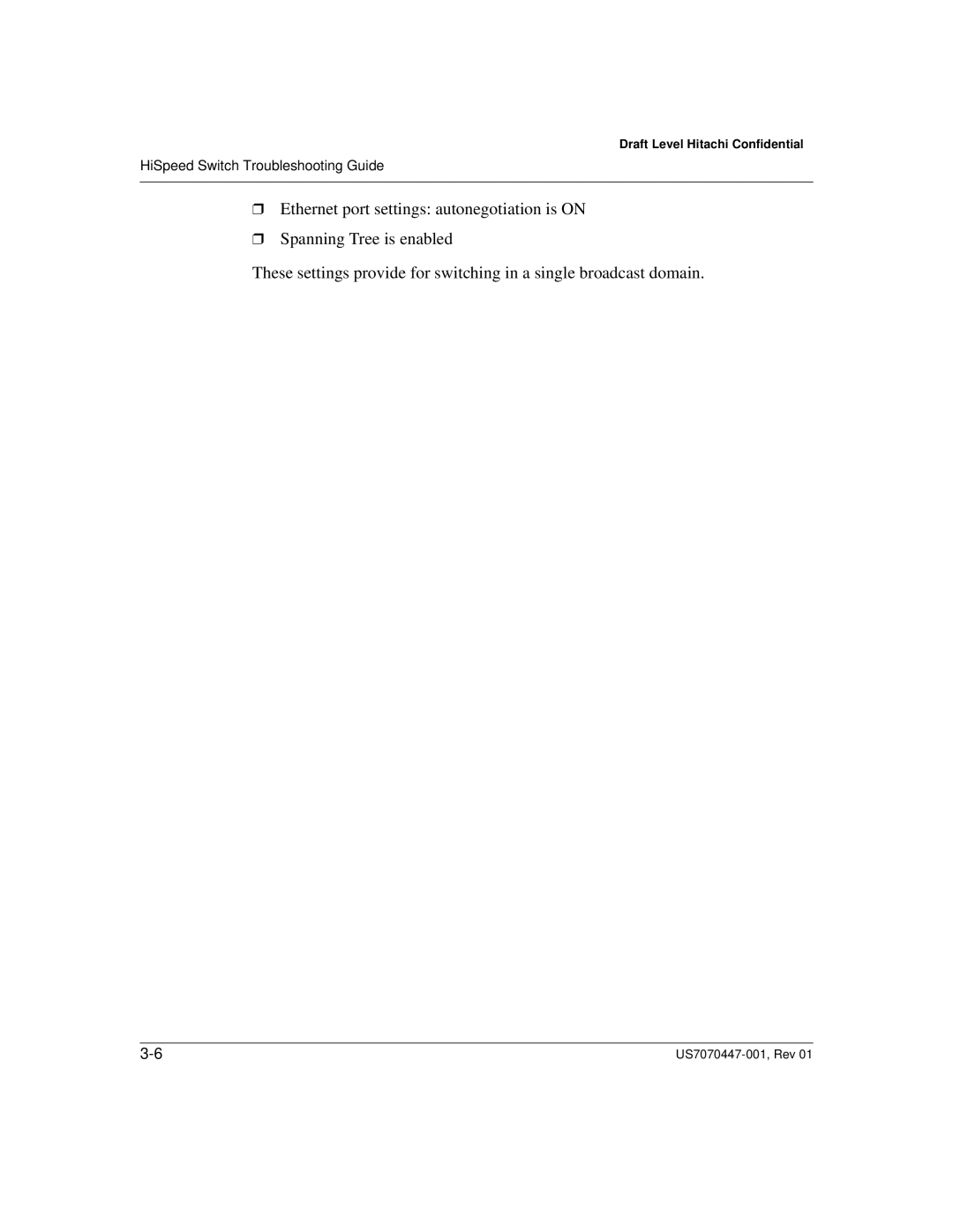 Hitachi US7070447-001 manual HiSpeed Switch Troubleshooting Guide 