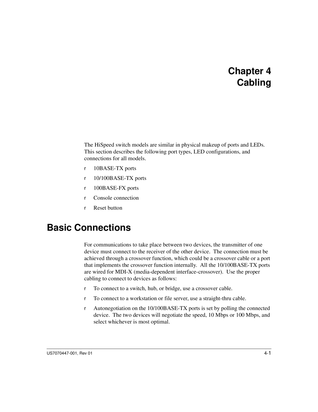 Hitachi US7070447-001 manual Chapter Cabling, Basic Connections 