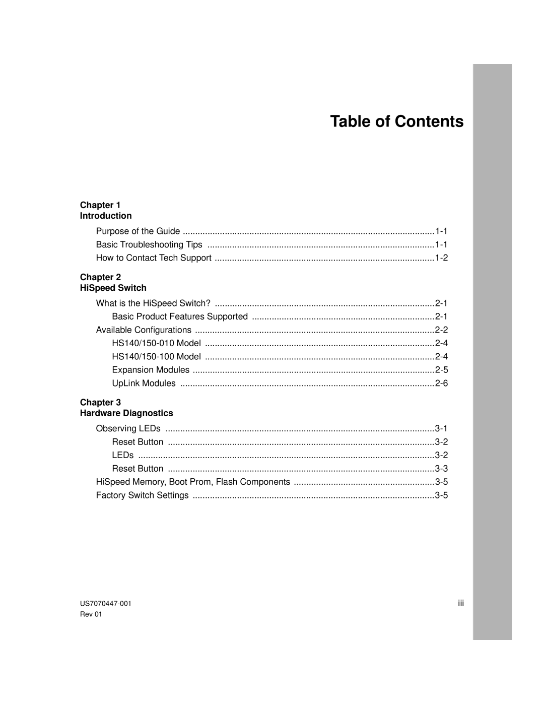 Hitachi US7070447-001 manual Table of Contents 