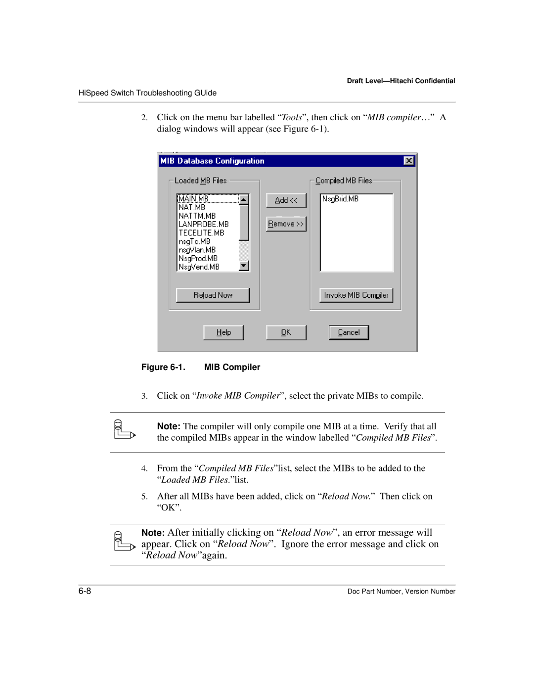 Hitachi US7070447-001 manual Reload Nowagain, MIB Compiler 