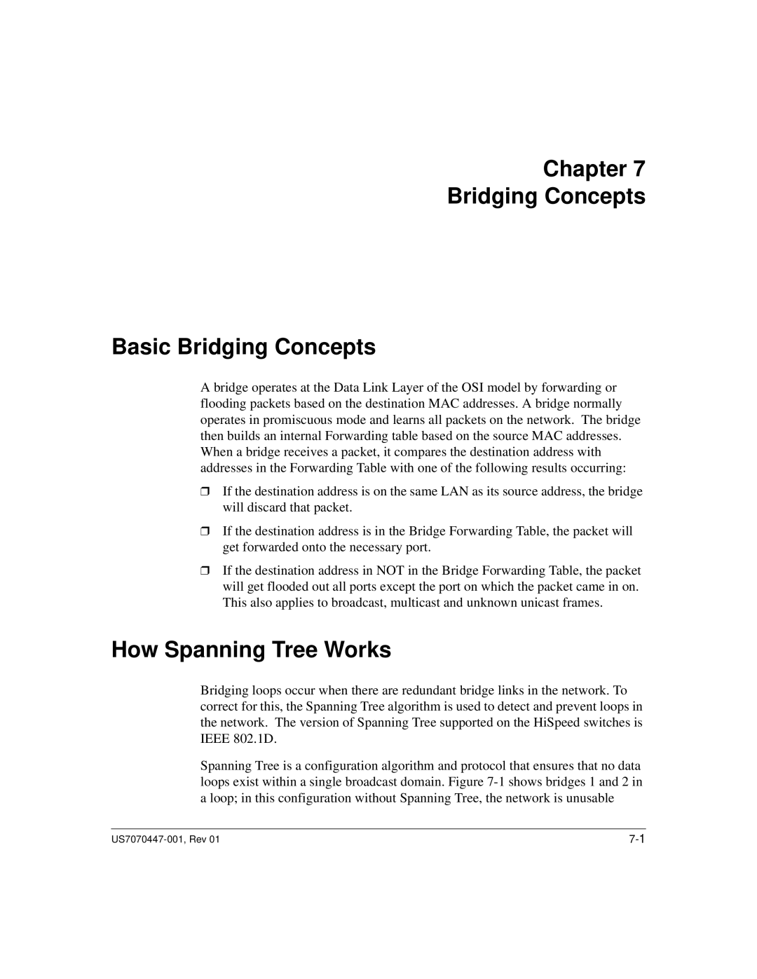 Hitachi US7070447-001 manual Chapter Bridging Concepts Basic Bridging Concepts, How Spanning Tree Works 