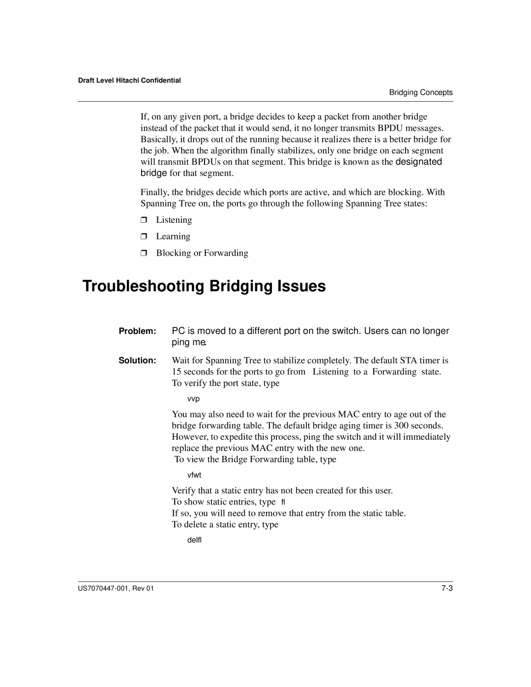 Hitachi US7070447-001 manual Troubleshooting Bridging Issues 