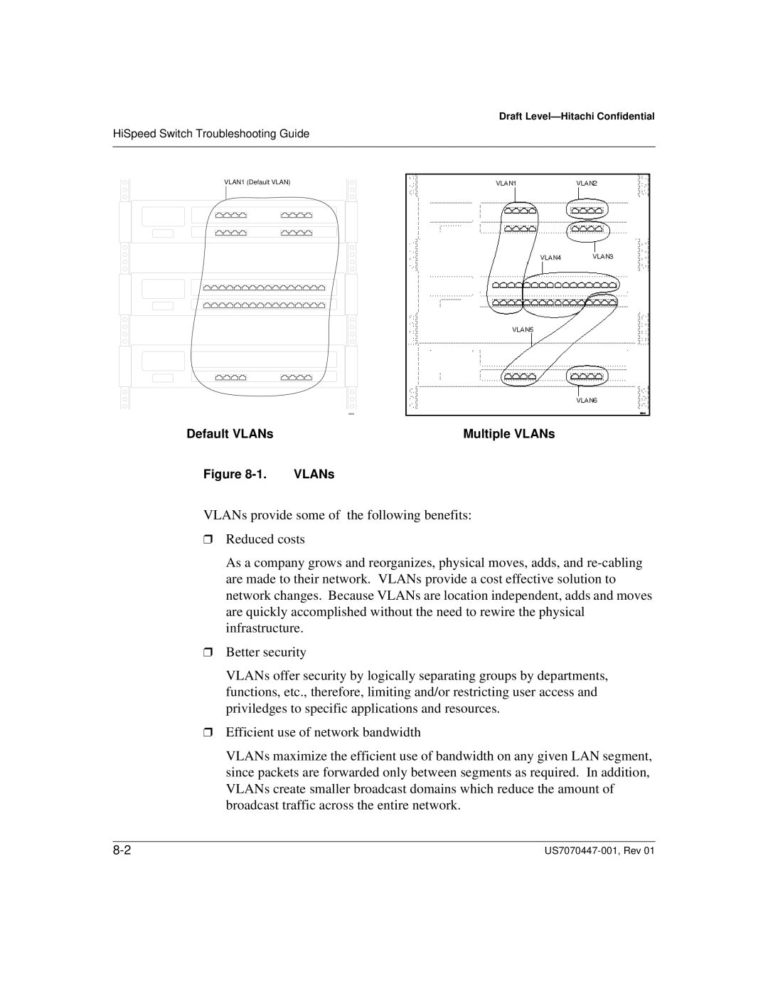 Hitachi US7070447-001 manual Default VLANs Multiple VLANs 