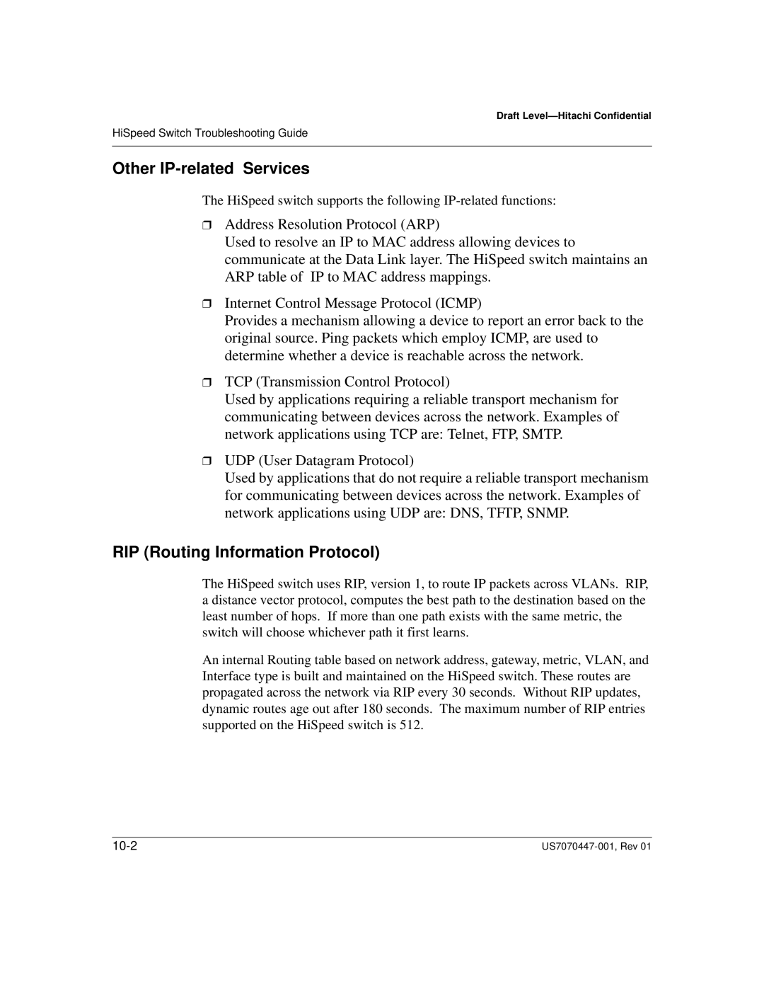 Hitachi US7070447-001 manual Other IP-related Services, RIP Routing Information Protocol 