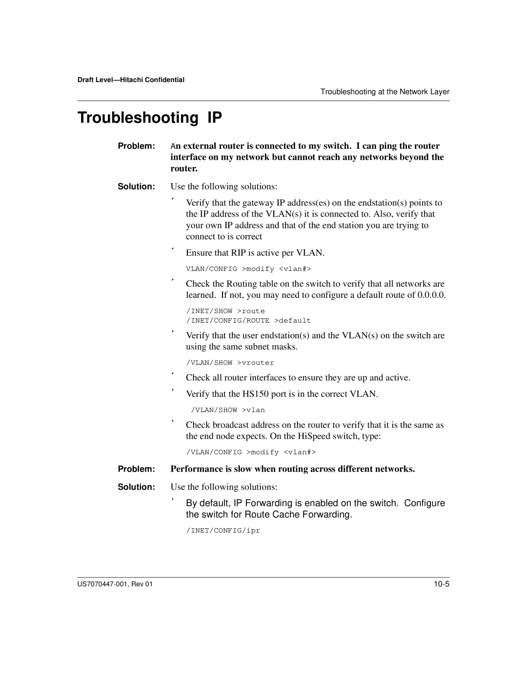 Hitachi US7070447-001 manual Troubleshooting IP 