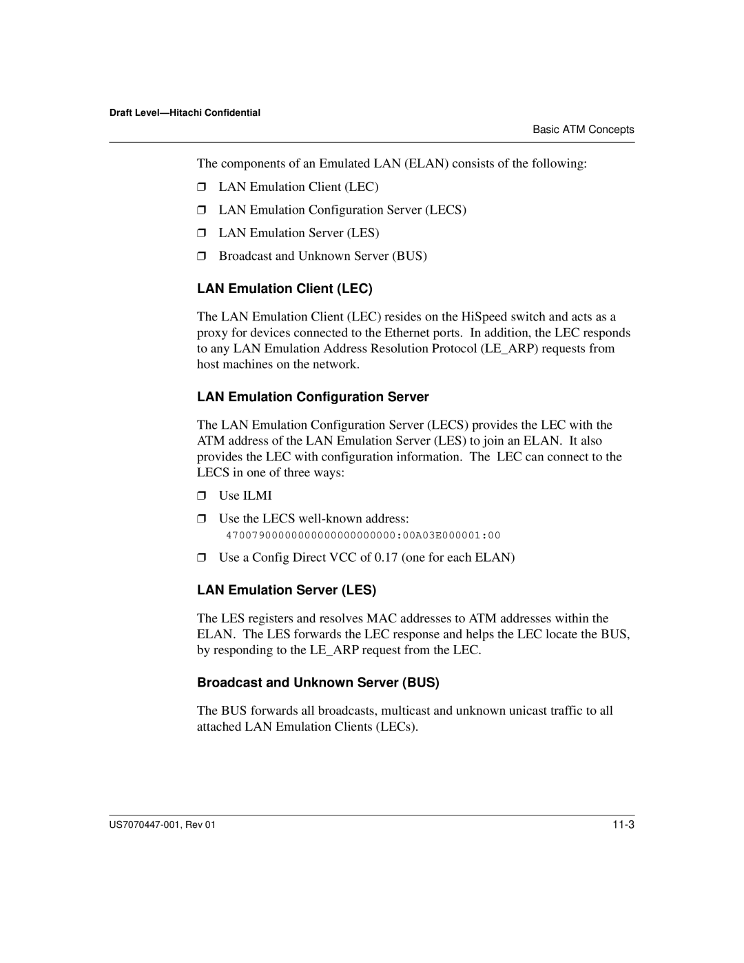 Hitachi US7070447-001 manual LAN Emulation Client LEC 