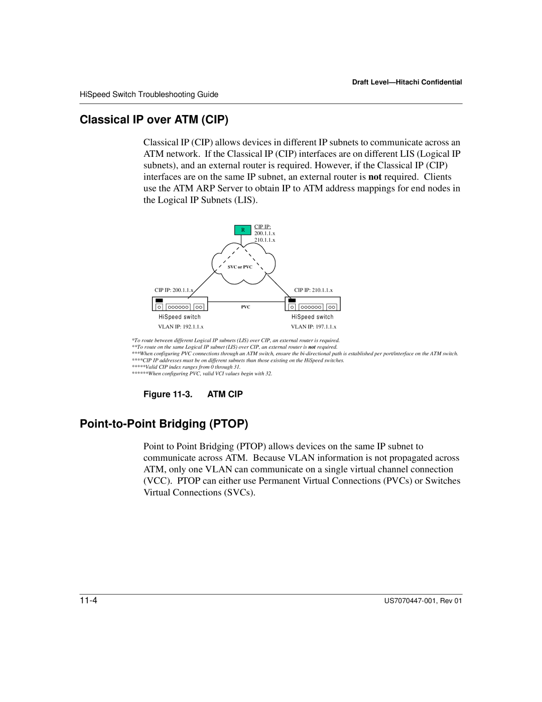 Hitachi US7070447-001 manual Classical IP over ATM CIP, Point-to-Point Bridging Ptop 