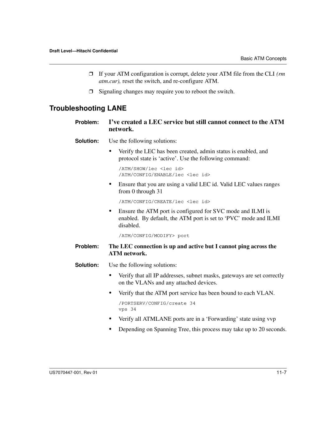 Hitachi US7070447-001 manual Troubleshooting Lane 