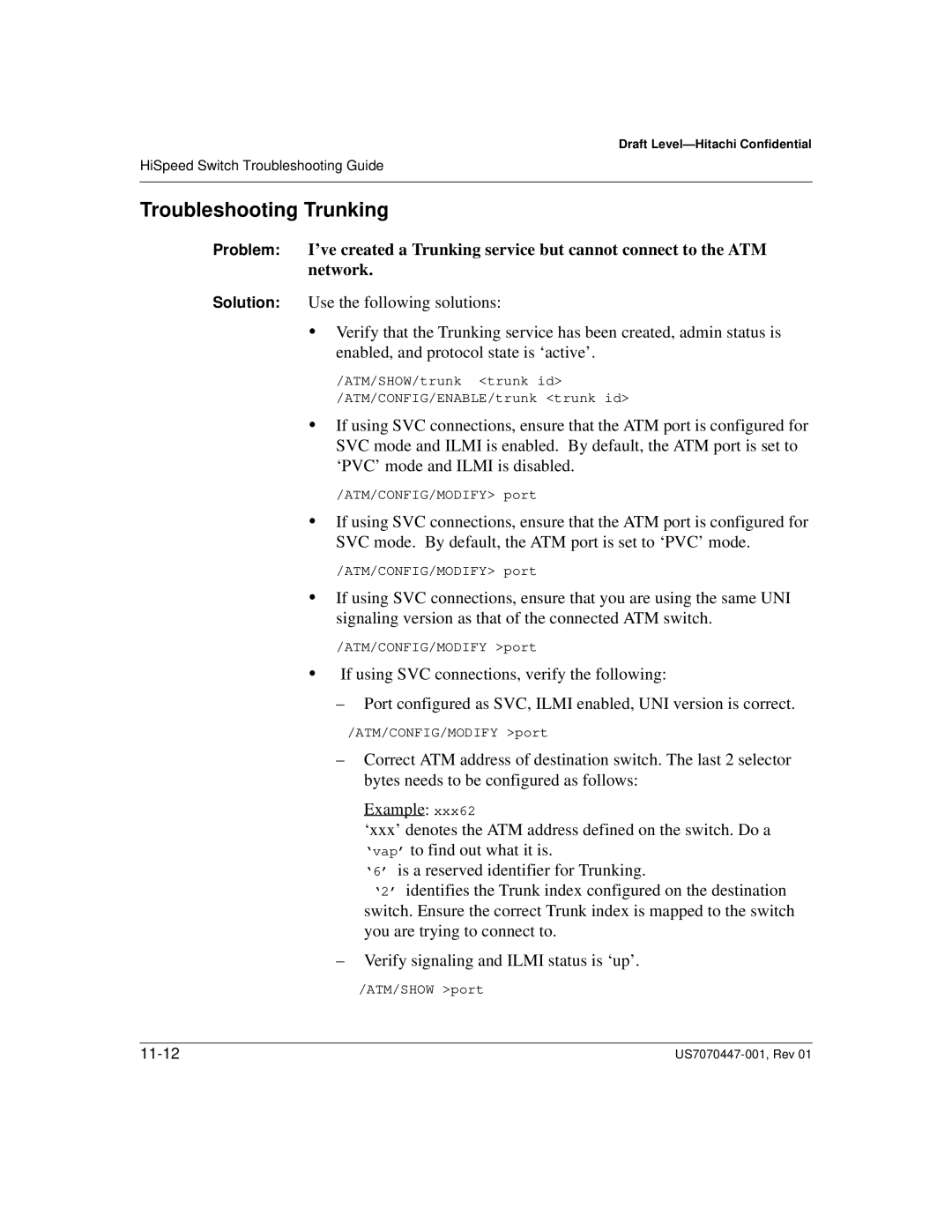 Hitachi US7070447-001 manual Troubleshooting Trunking 