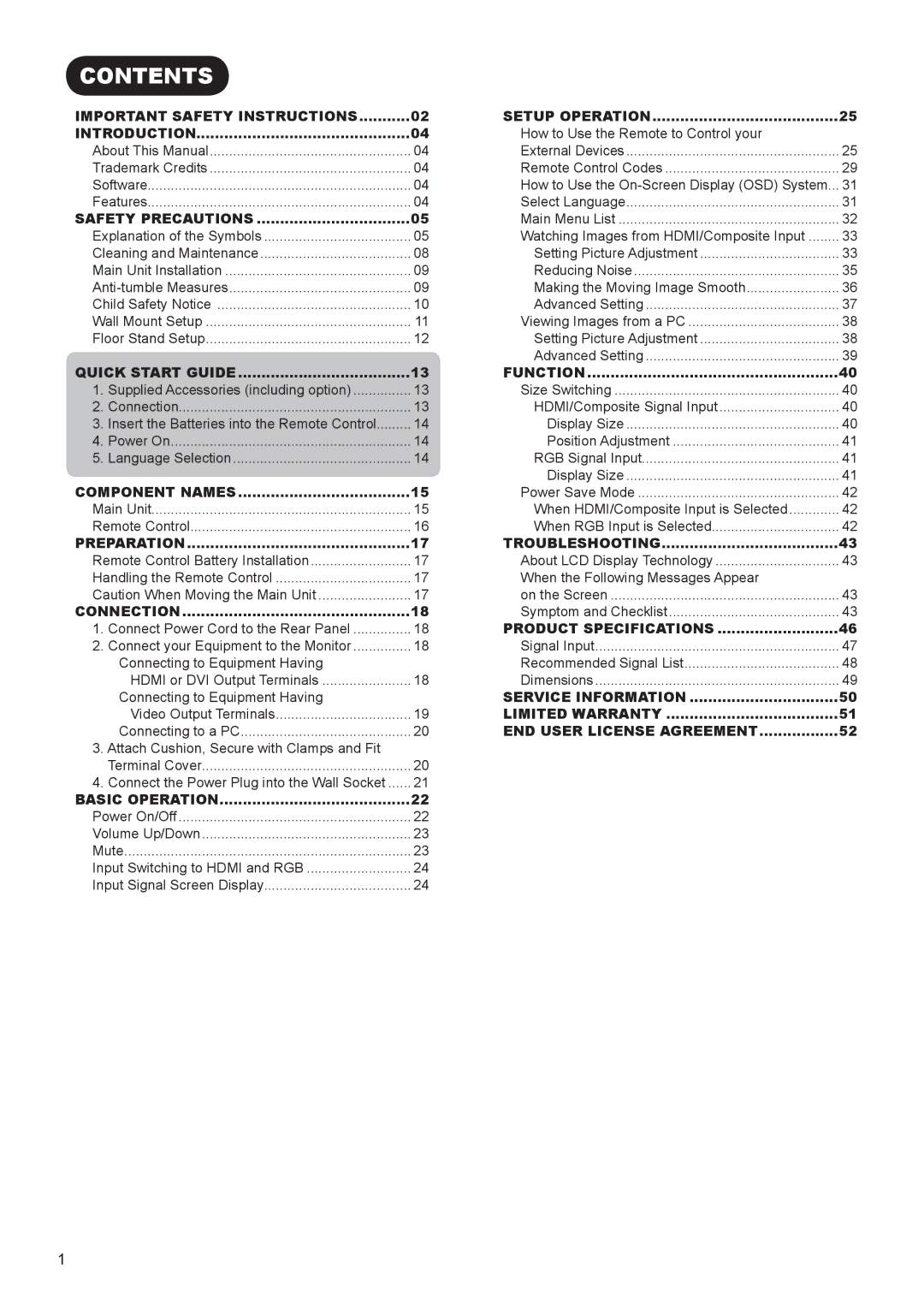 Hitachi UT32A302W manual Contents 