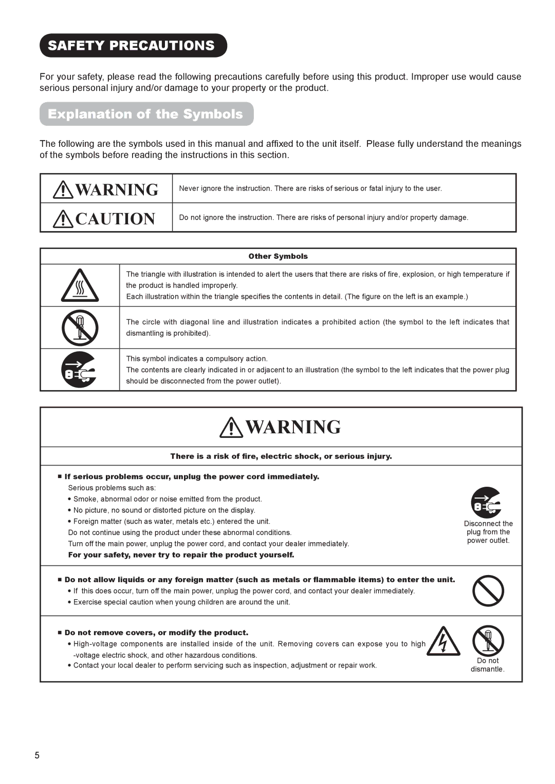 Hitachi UT32A302W manual Safety Precautions, Explanation of the Symbols, Other Symbols 