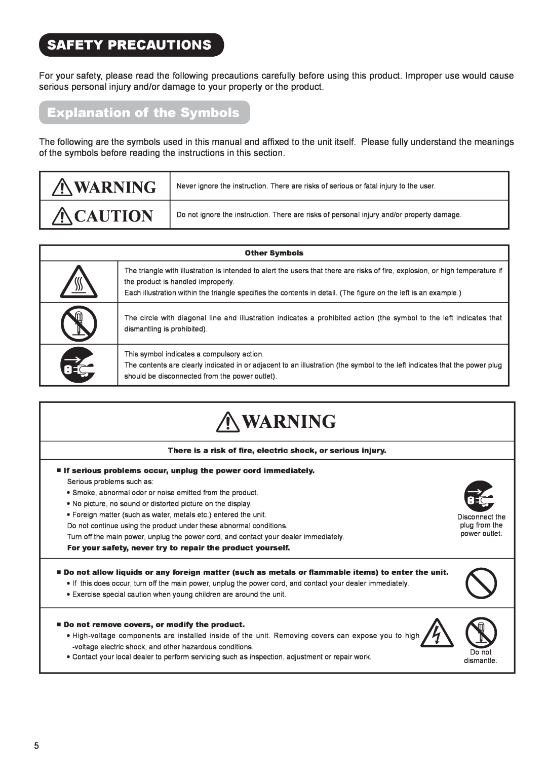 Hitachi UT32A302W manual Safety Precautions, Explanation of the Symbols, Other Symbols 