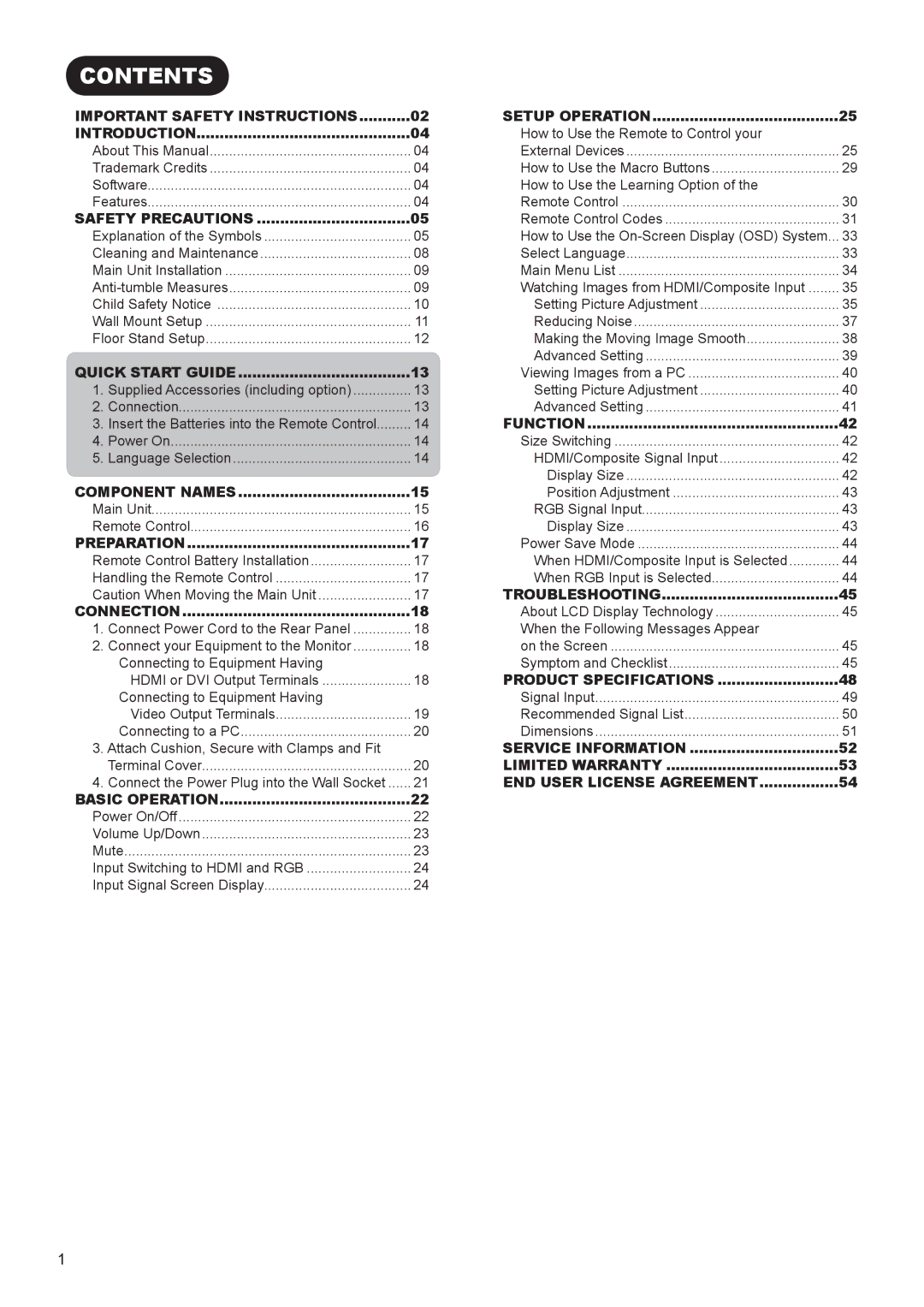 Hitachi UT32X802 manual Contents 