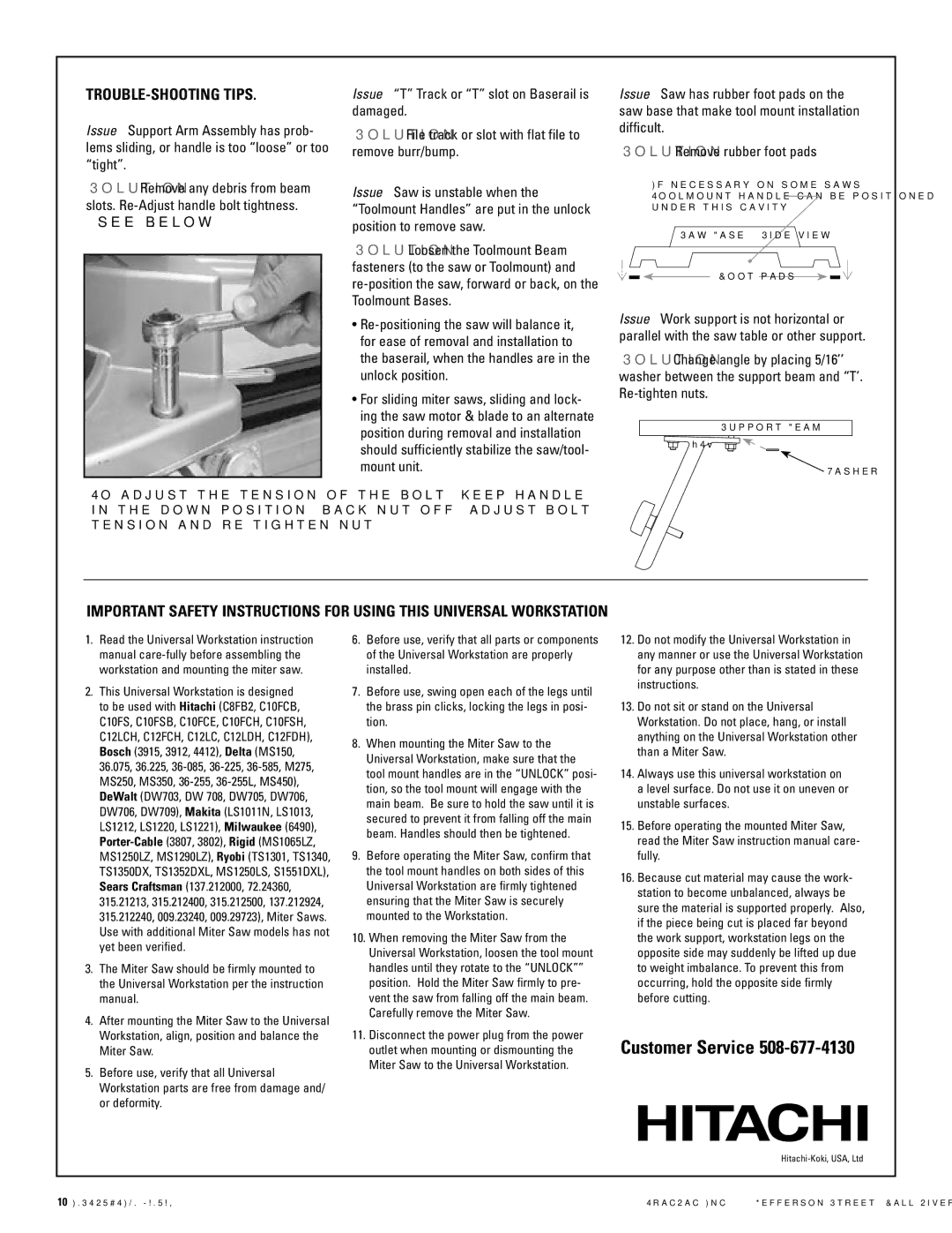 Hitachi UU610cz instruction manual Customer Service, TROUBLE-SHOOTING Tips 