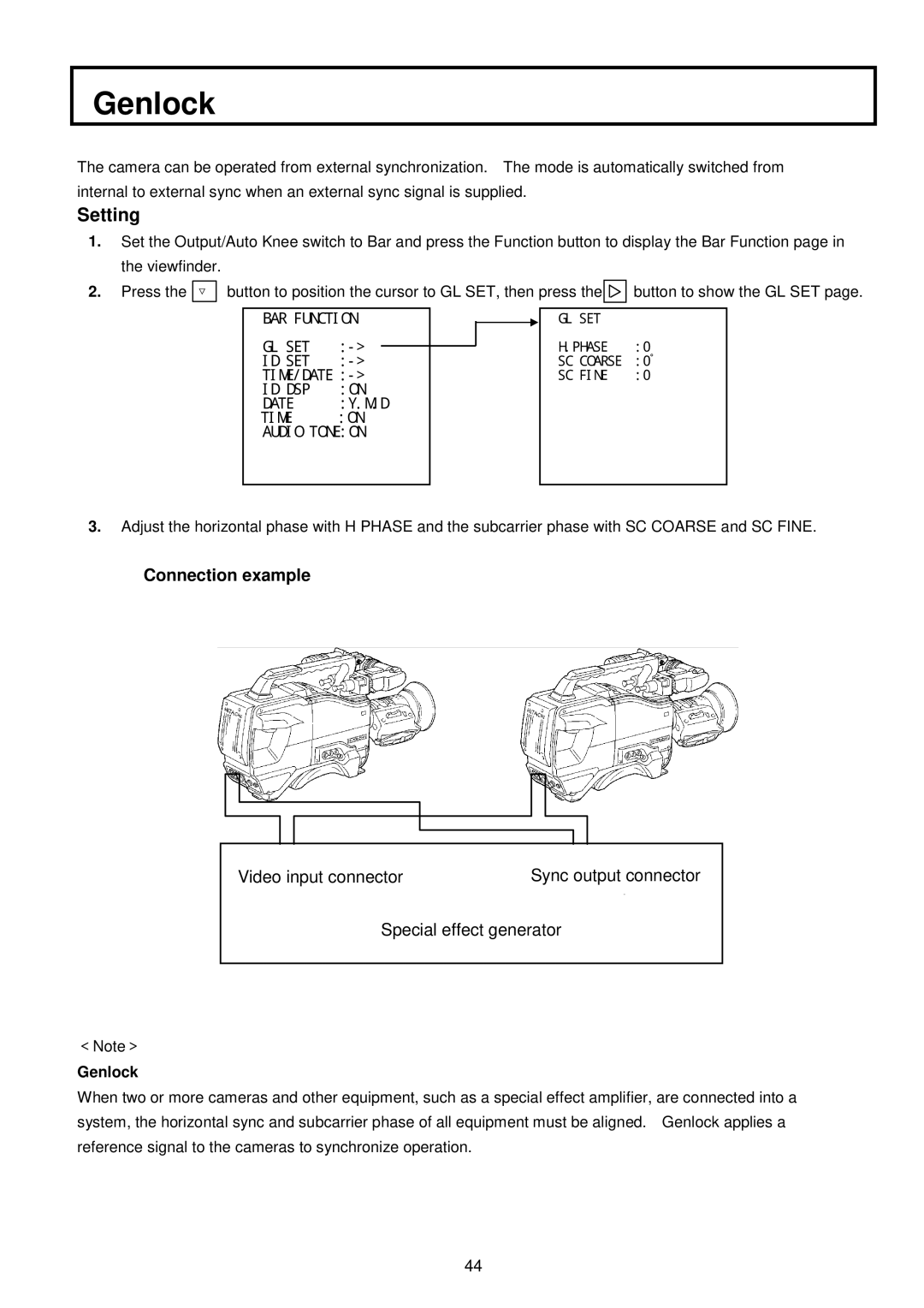 Hitachi V-21W operating instructions Genlock, Setting 