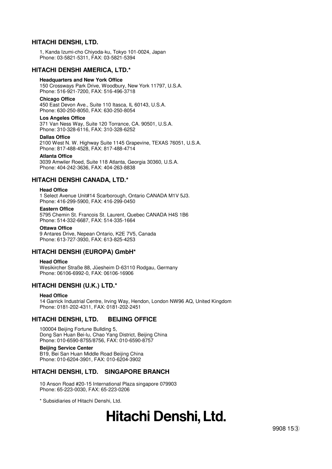 Hitachi V-21W operating instructions Hitachi Denshi Europa GmbH 