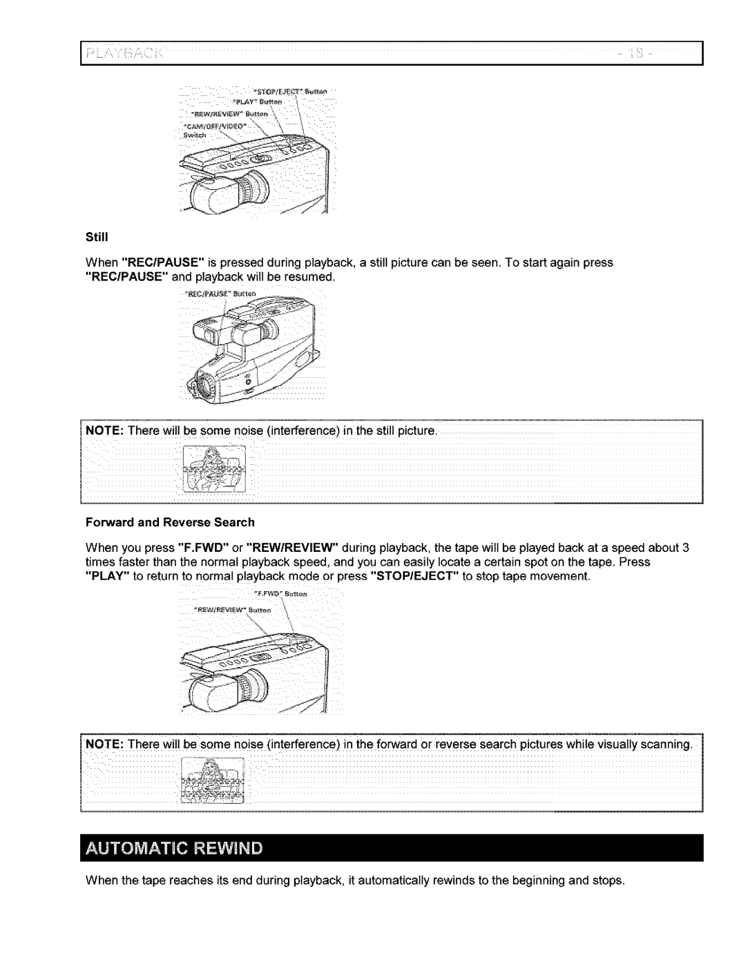 Hitachi VM-6400A instruction manual Still, Forward and Reverse Search 