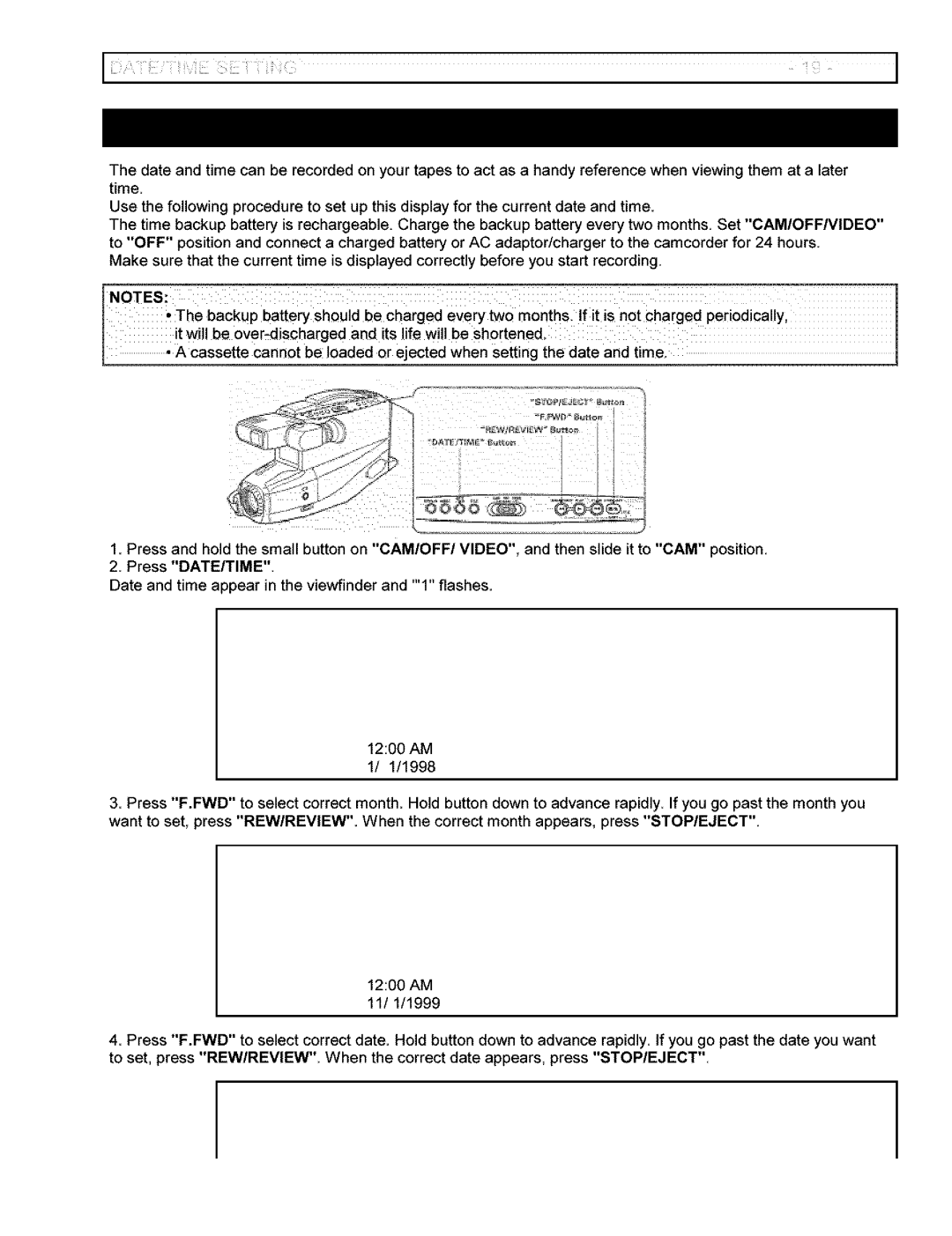 Hitachi VM-6400A instruction manual Press DATE/TIME 