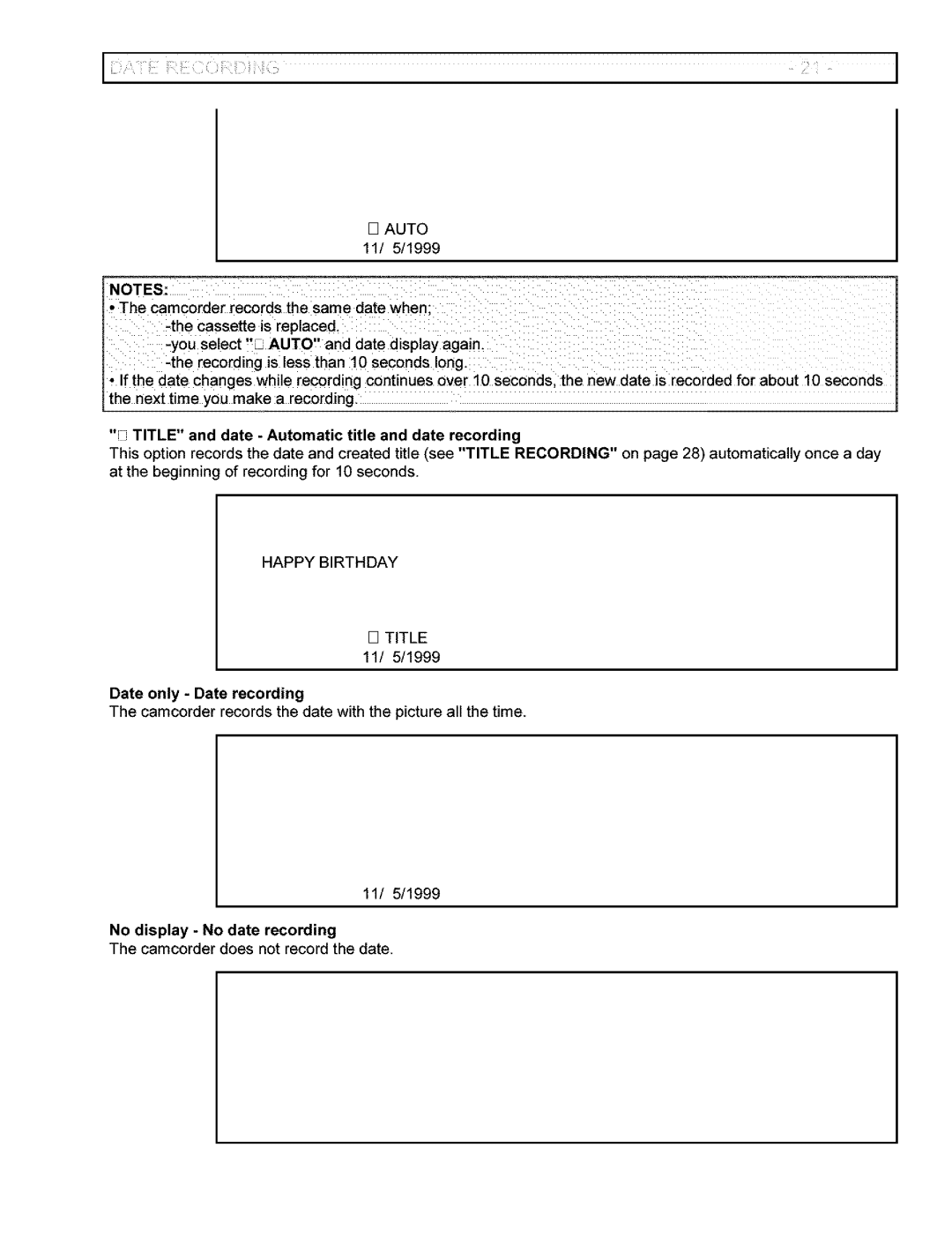 Hitachi VM-6400A instruction manual Date only Date recording 