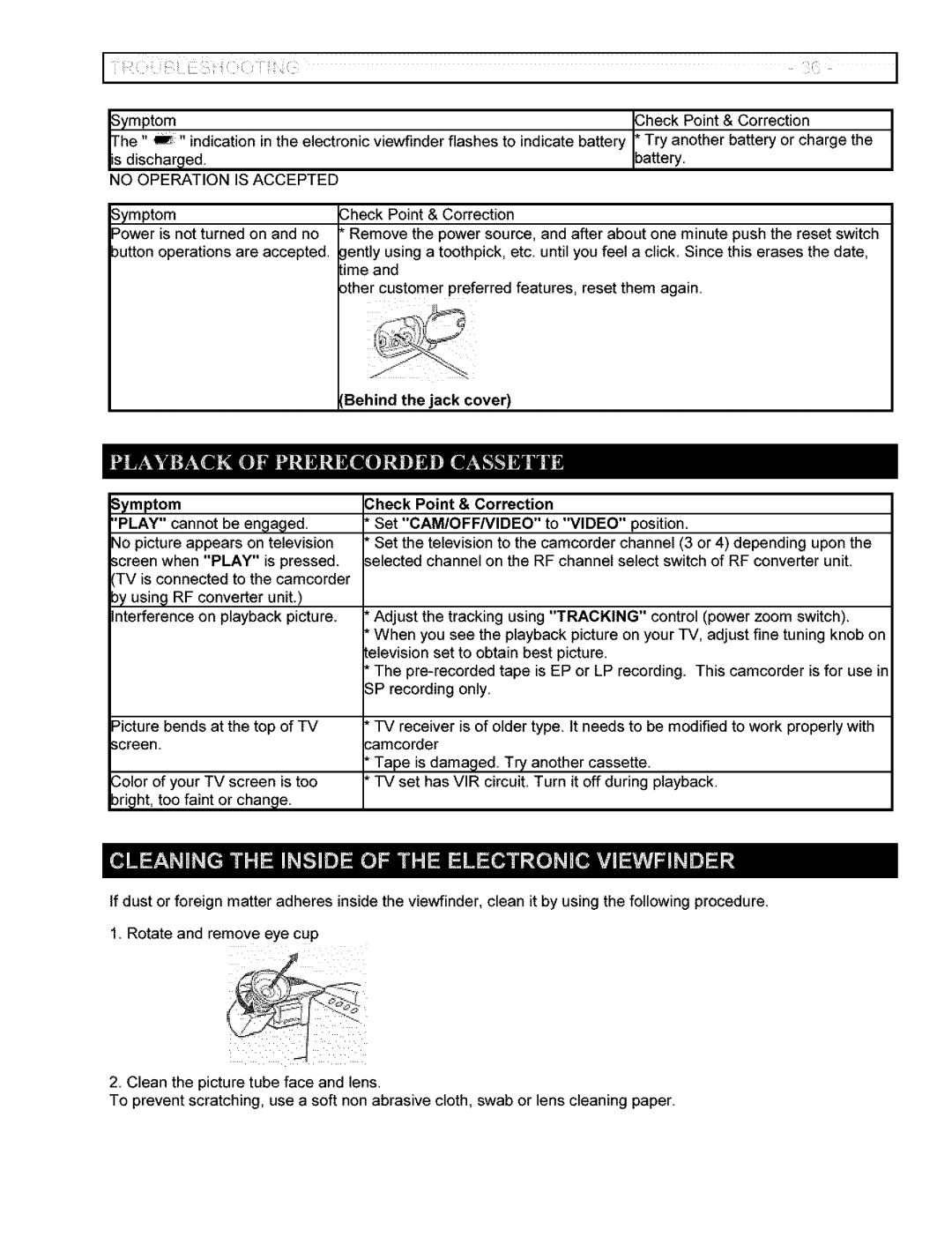 Hitachi VM-6400A instruction manual Time, Behind the jack cover 