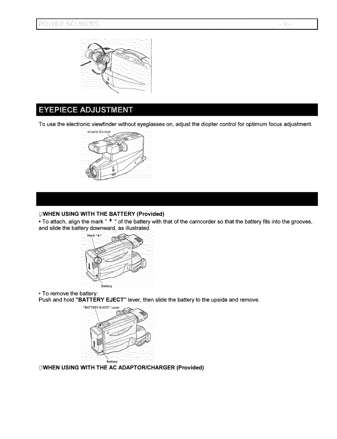 Hitachi VM-6400A instruction manual When Using with the AC ADAPTOR/CHARGER Provided 