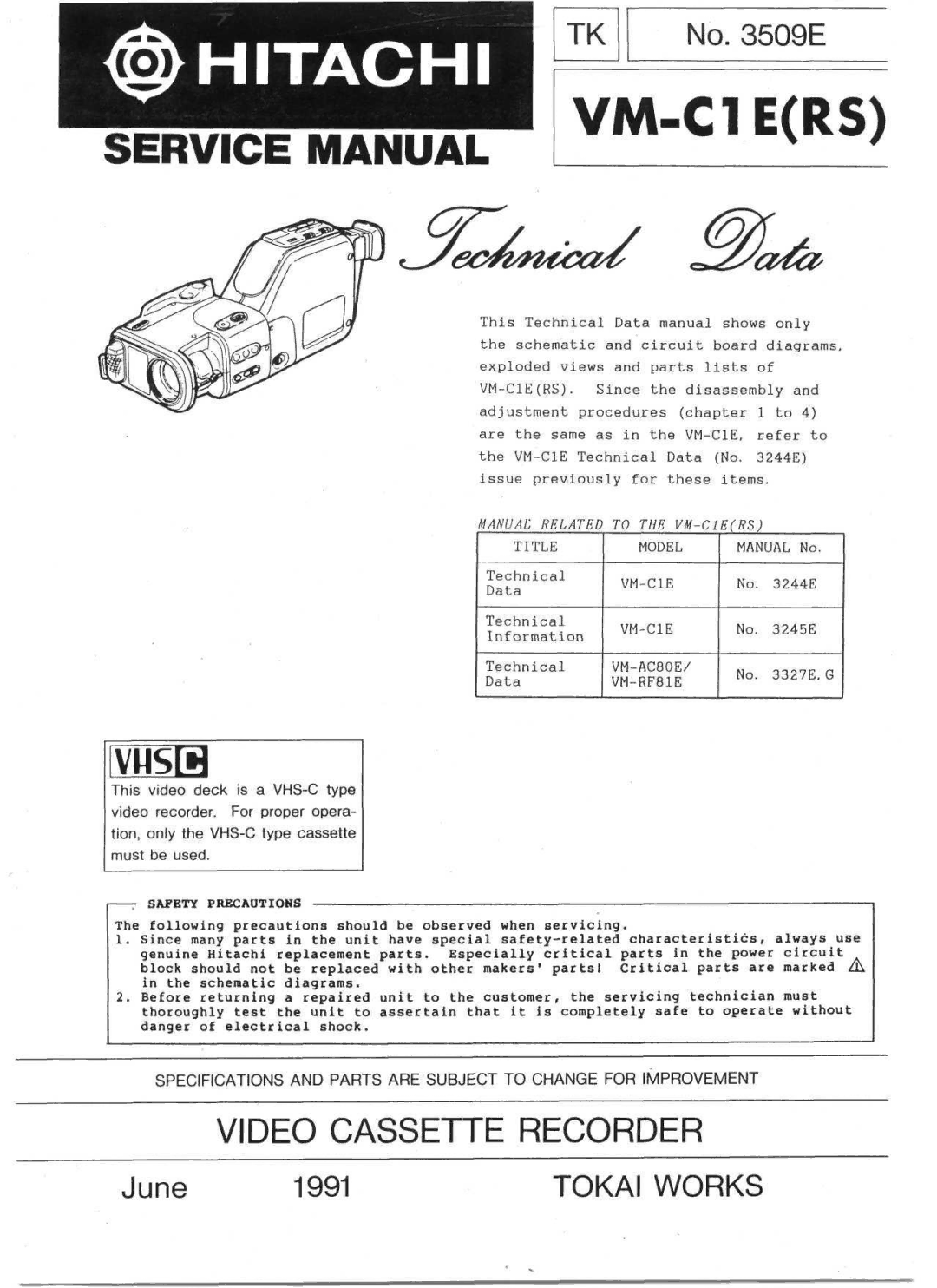 Hitachi VM-C1E(RS) manual 