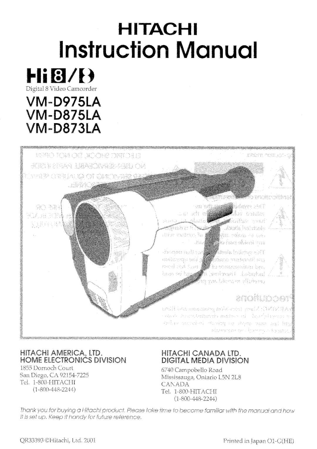 Hitachi VM-D873LA manual 