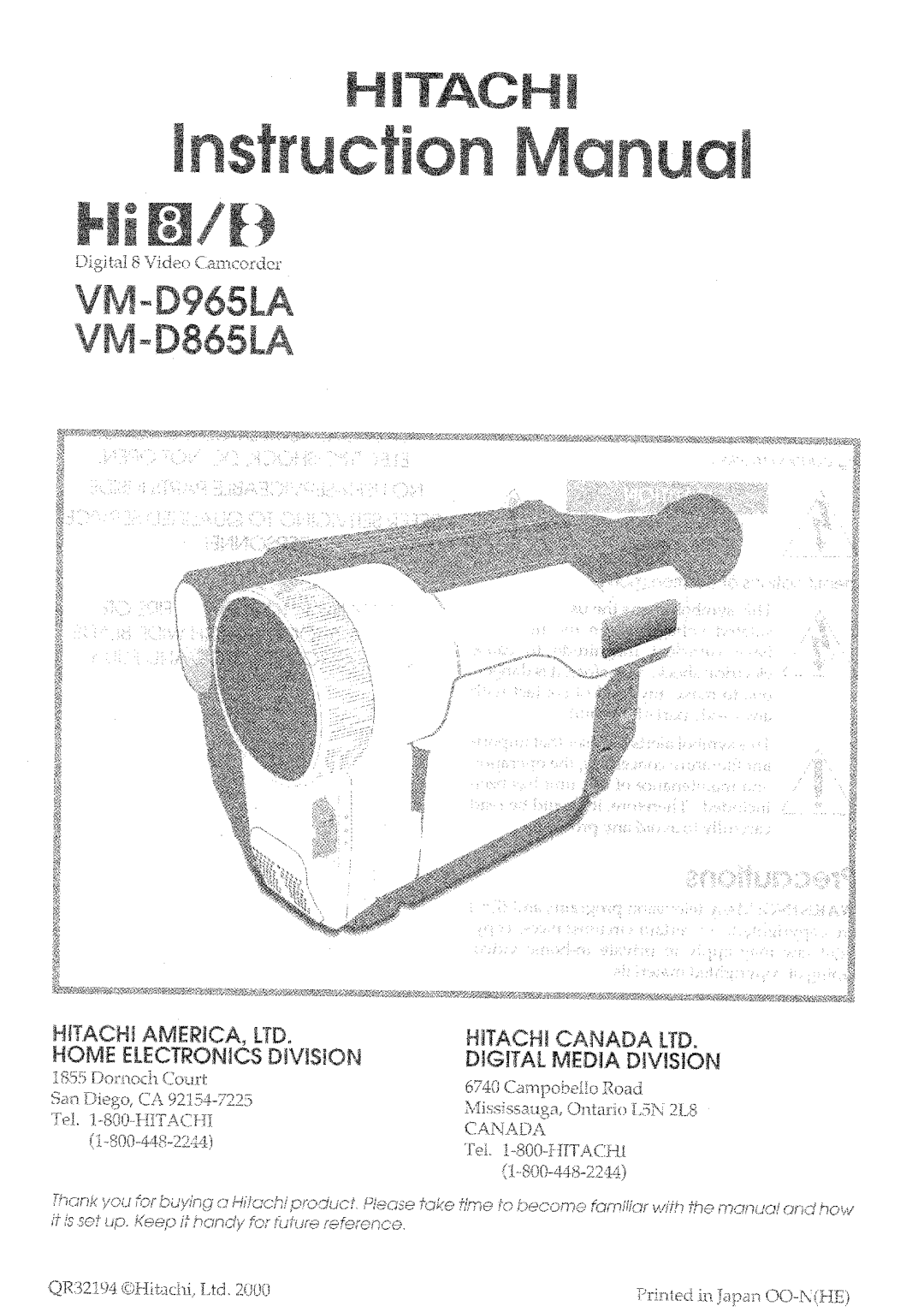 Hitachi VM-D965LA manual 