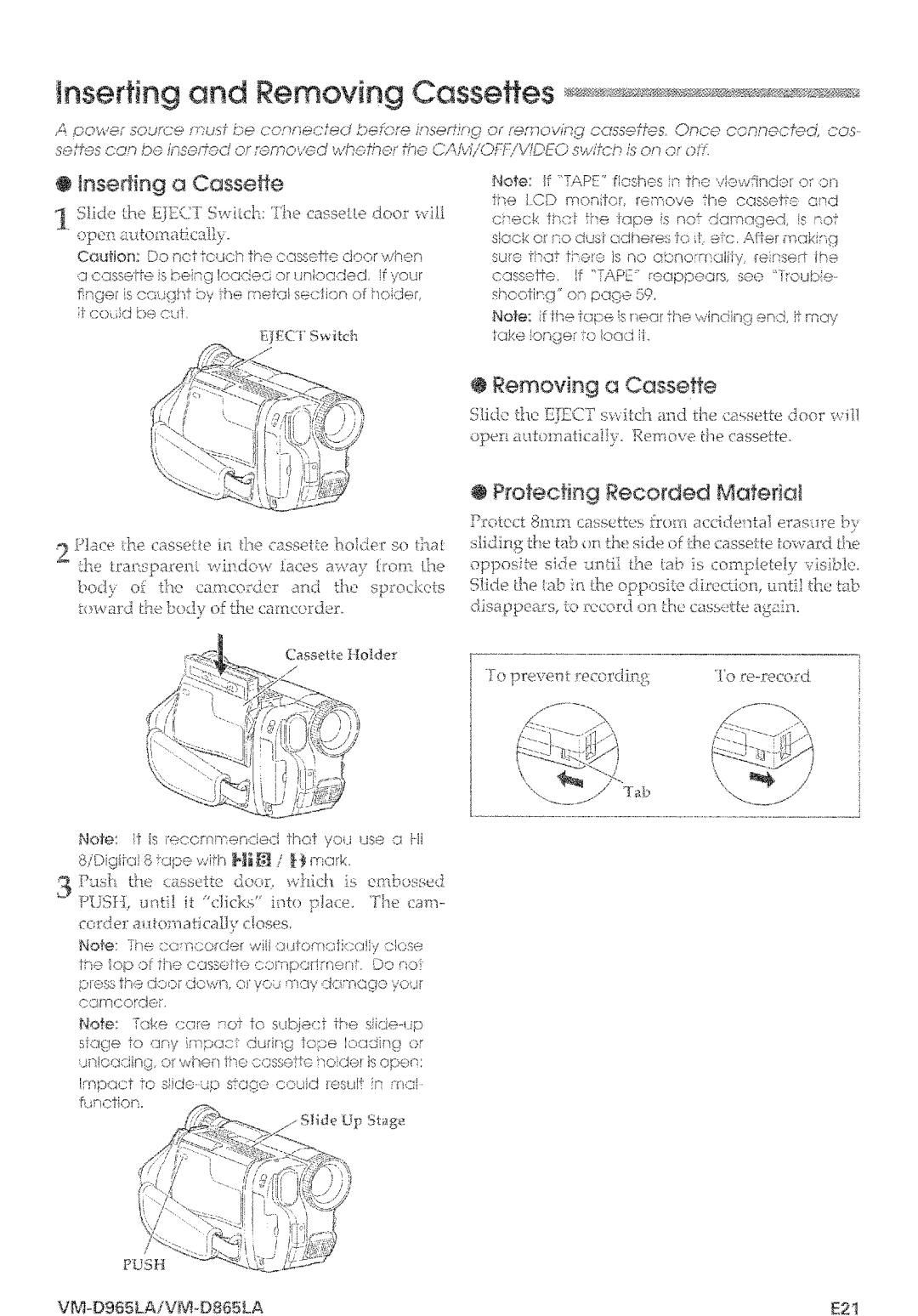 Hitachi VM-D965LA manual 