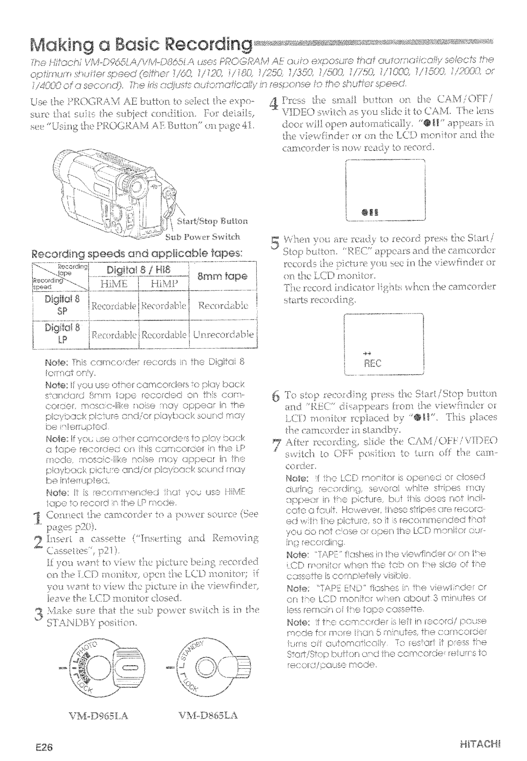 Hitachi VM-D965LA manual 